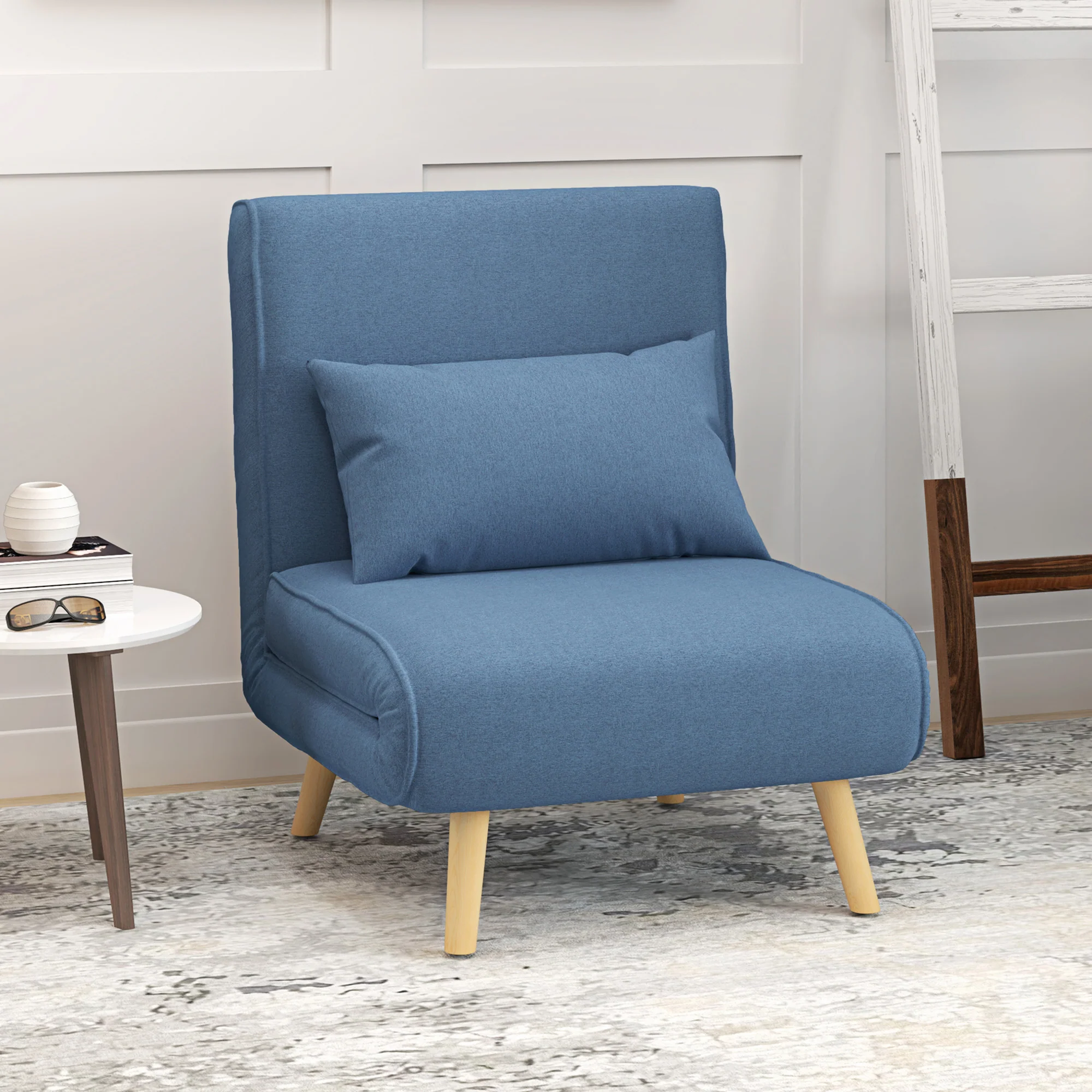 3 en 1 fauteuil convertible 1 place, fauteuil lit et chauffeuse - dossier inclinable 5 niveaux et oreiller inclus, siège rembourré - pour bureau, salon, chambre à coucher, bleu - Image 10