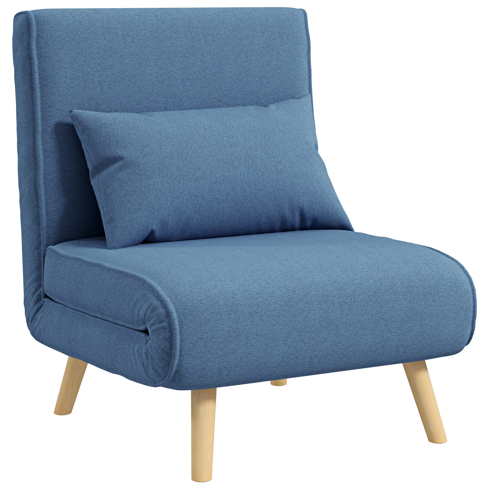 3 en 1 fauteuil convertible 1 place, fauteuil lit et chauffeuse - dossier inclinable 5 niveaux et oreiller inclus, siège rembourré - pour bureau, salon, chambre à coucher, bleu - Image 11