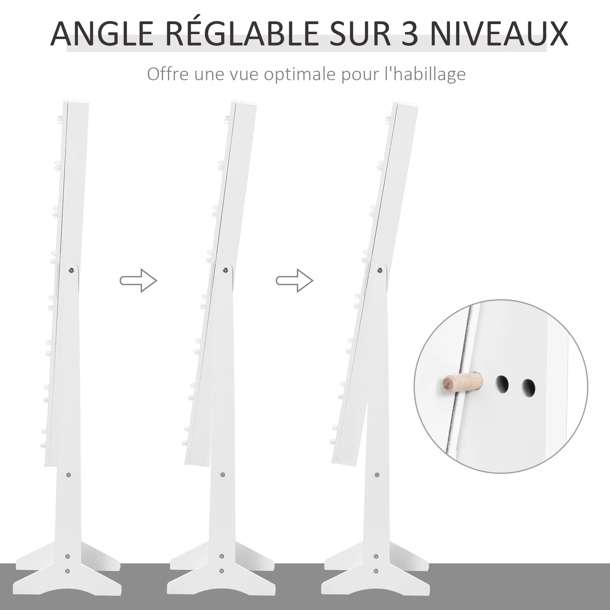 Armoire à bijoux armoire de rangement sur pieds bo?te à bijoux avec miroir multi-rangements éclairage LED blanc - Image 7