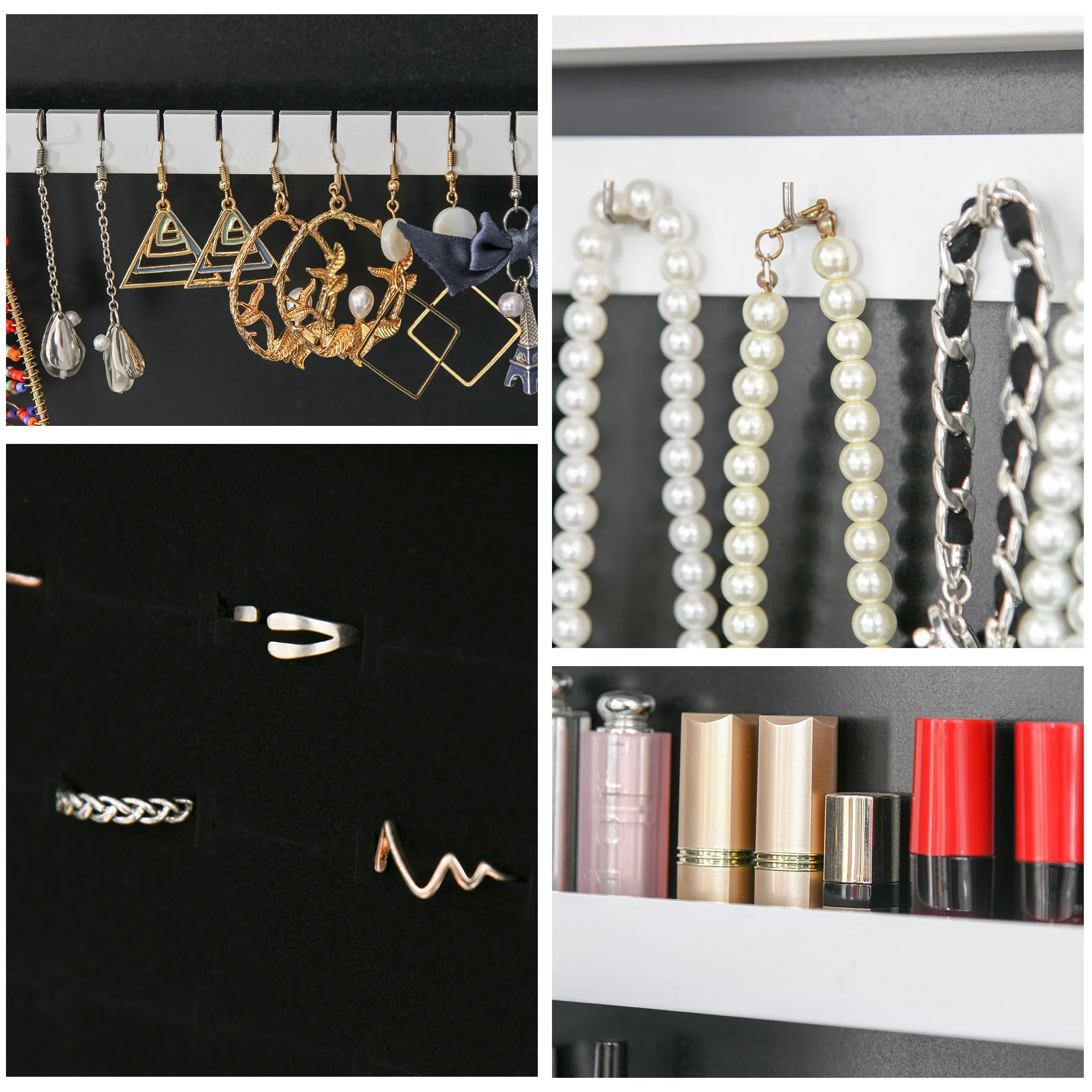 Armoire à bijoux armoire de rangement sur pieds bo?te à bijoux avec miroir multi-rangements éclairage LED blanc - Image 8