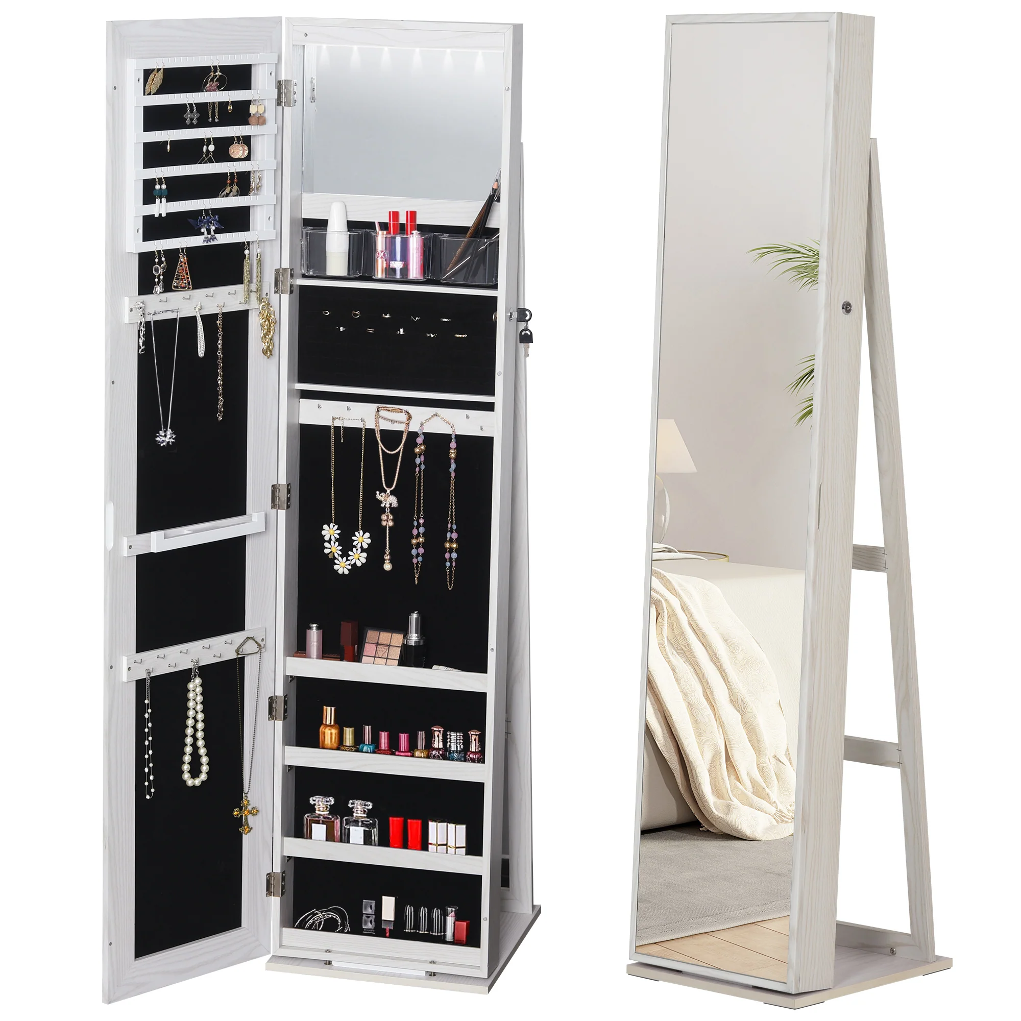 Armoire à Bijoux avec Miroir sur Pied Multi-rangements éclairage LED Blanc dim. 38L x 38l x H157 cm - Image 11