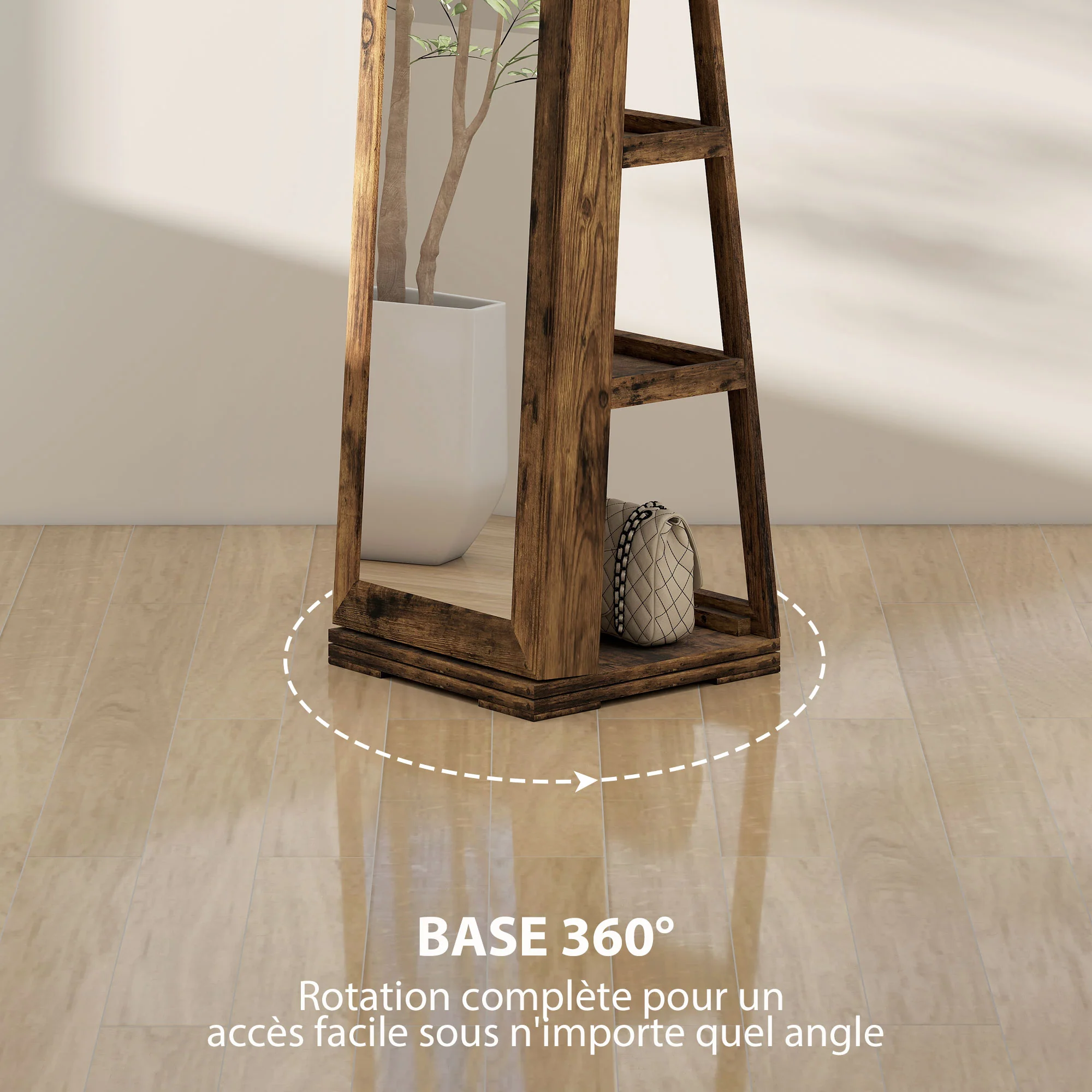 Armoire à Bijoux pivotante verrouillable bo?te à bijoux avec Miroir - Armoire Bijoux Multi-Rangement - en Bois Brun Rustique - Image 7
