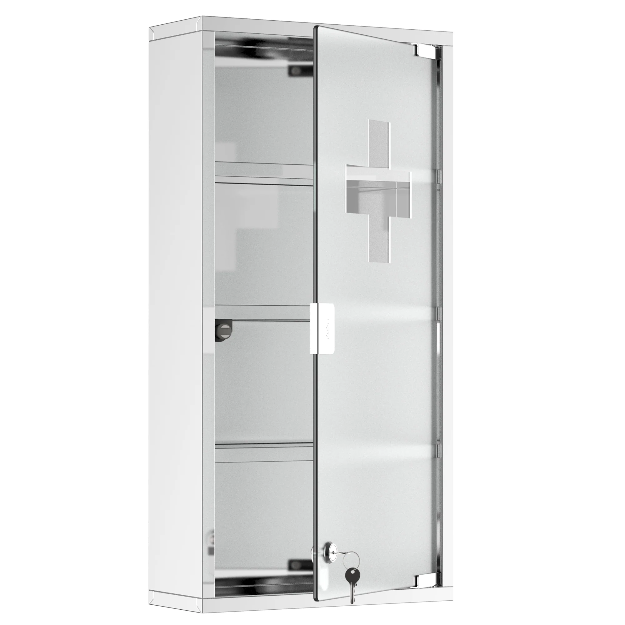 Armoire à Pharmacie 3 étagères 4 Niveaux 30L x 12l x 60H cm Porte Verre trempé Symbole Croix Acier Inoxydable brossé - Image 11