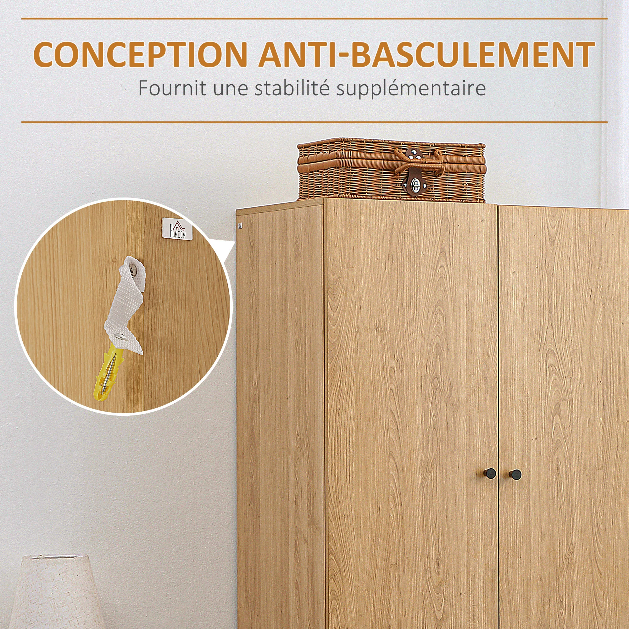 Armoire Chambre Adulte Penderie Vêtement Dressing avec 2 Portes, 2 tiroirs - 80 x 52 x 180 cm - Aspect Bois - Image 7