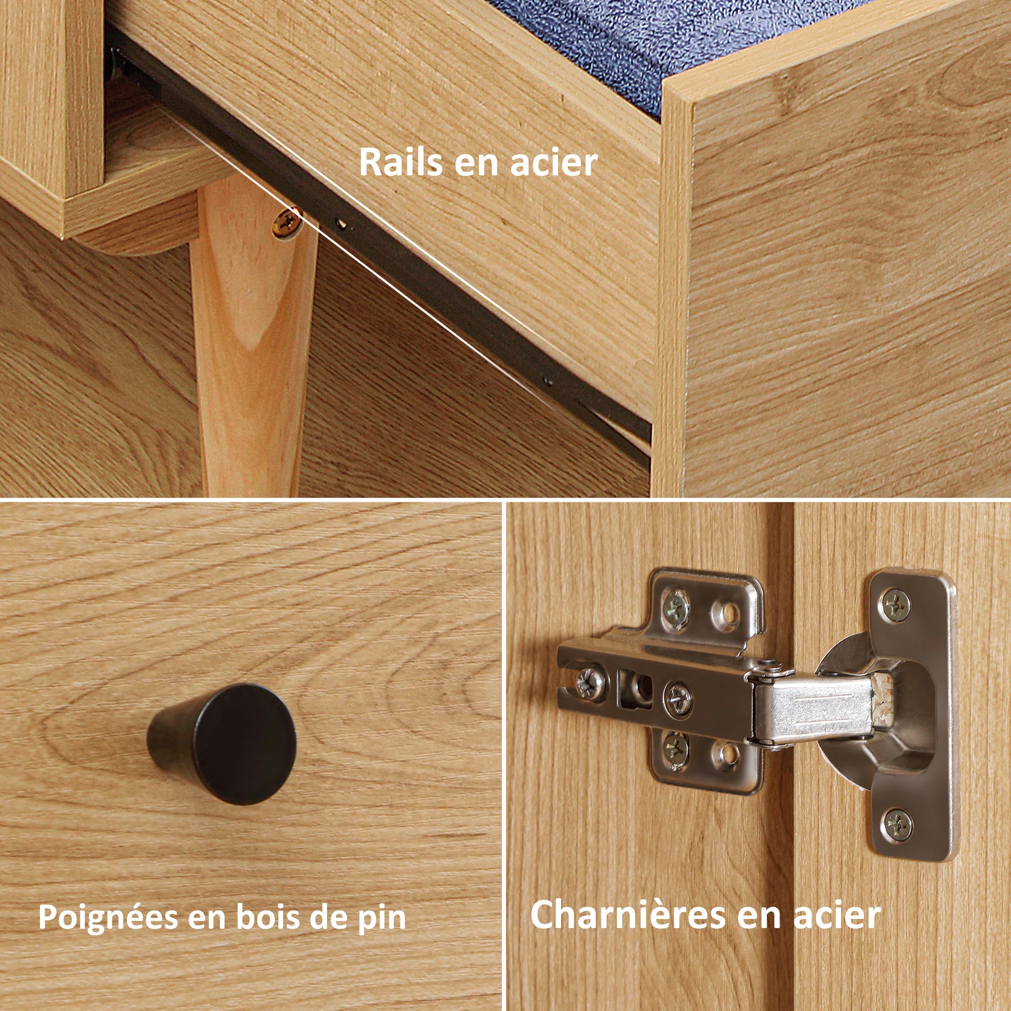 Armoire Chambre Adulte Penderie Vêtement Dressing avec 2 Portes, 2 tiroirs - 80 x 52 x 180 cm - Aspect Bois - Image 8