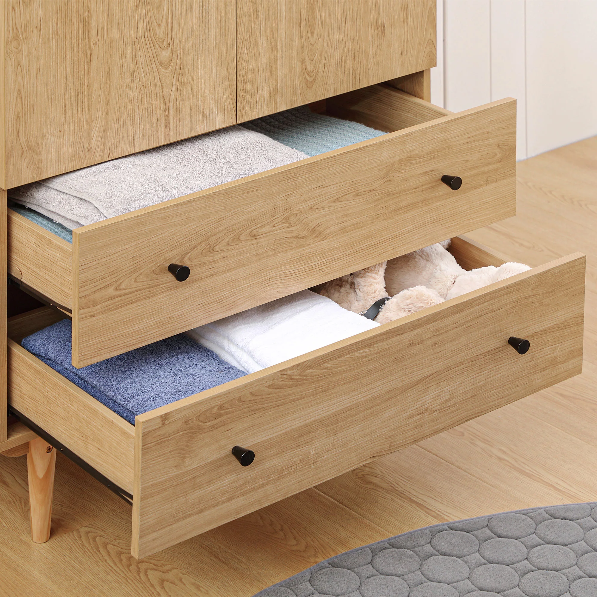 Armoire Chambre Adulte Penderie Vêtement Dressing avec 2 Portes, 2 tiroirs - 80 x 52 x 180 cm - Aspect Bois - Image 9