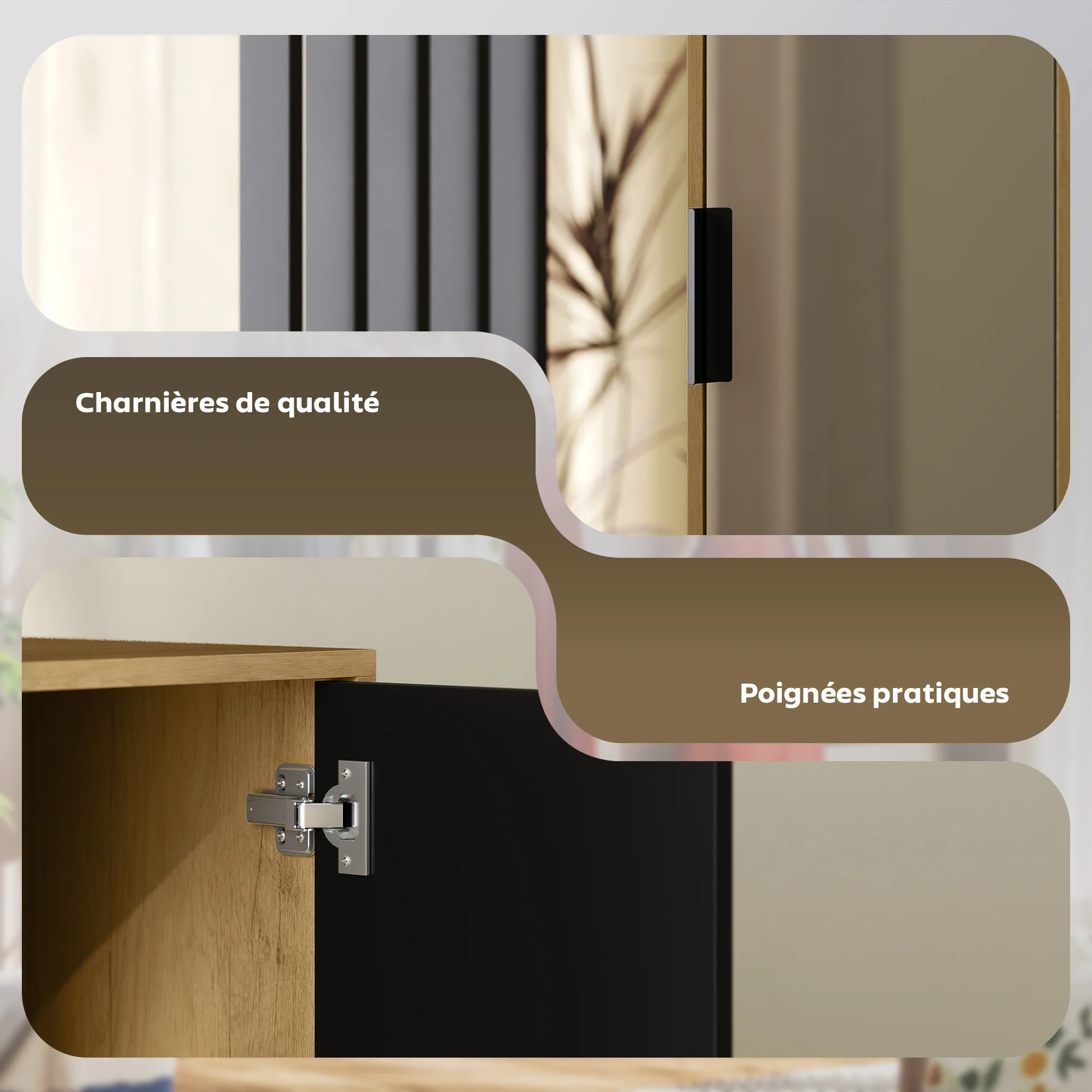 Armoire chambre penderie dressing moderne armoire de rangement avec miroir, compartiments ouverts, placard et tringle de suspension, 80 x 30 x 170 cm, bois naturel - Image 8