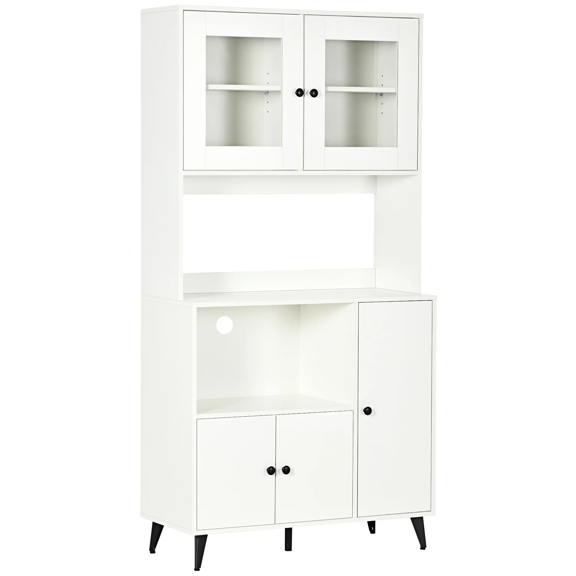 Armoire de cuisine buffet cuisine meuble de rangement avec 3 placards, niches, étagères réglables, portes vitrées, passe-câble, meuble micro onde pour salle à manger, salon, 90x40x180cm, blanc - Image 2