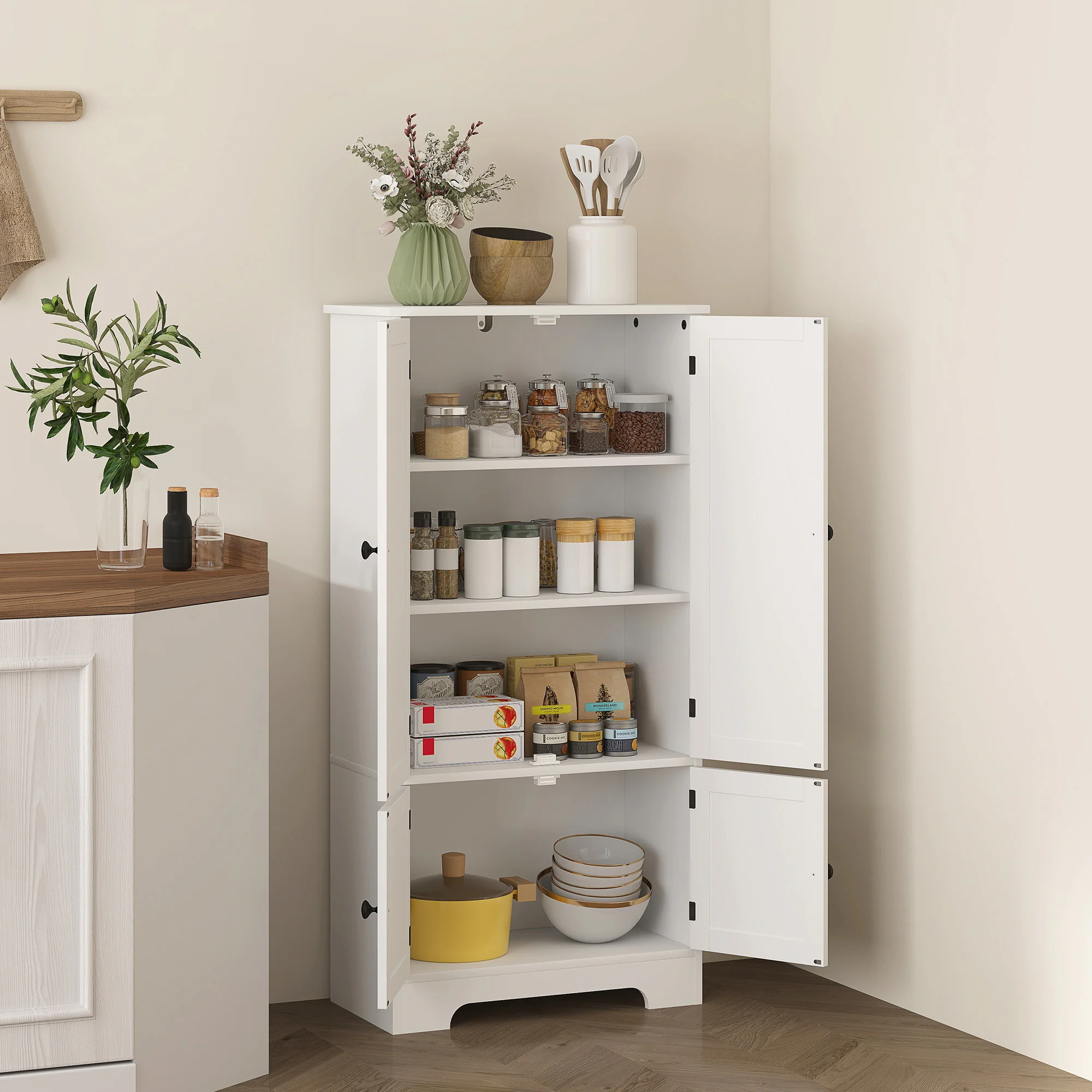 Armoire de cuisine buffet cuisine meuble de rangement avec placards et étagères réglables pour salle à manger, salon, 58,2 x 30 x 123 cm, blanc - Image 3
