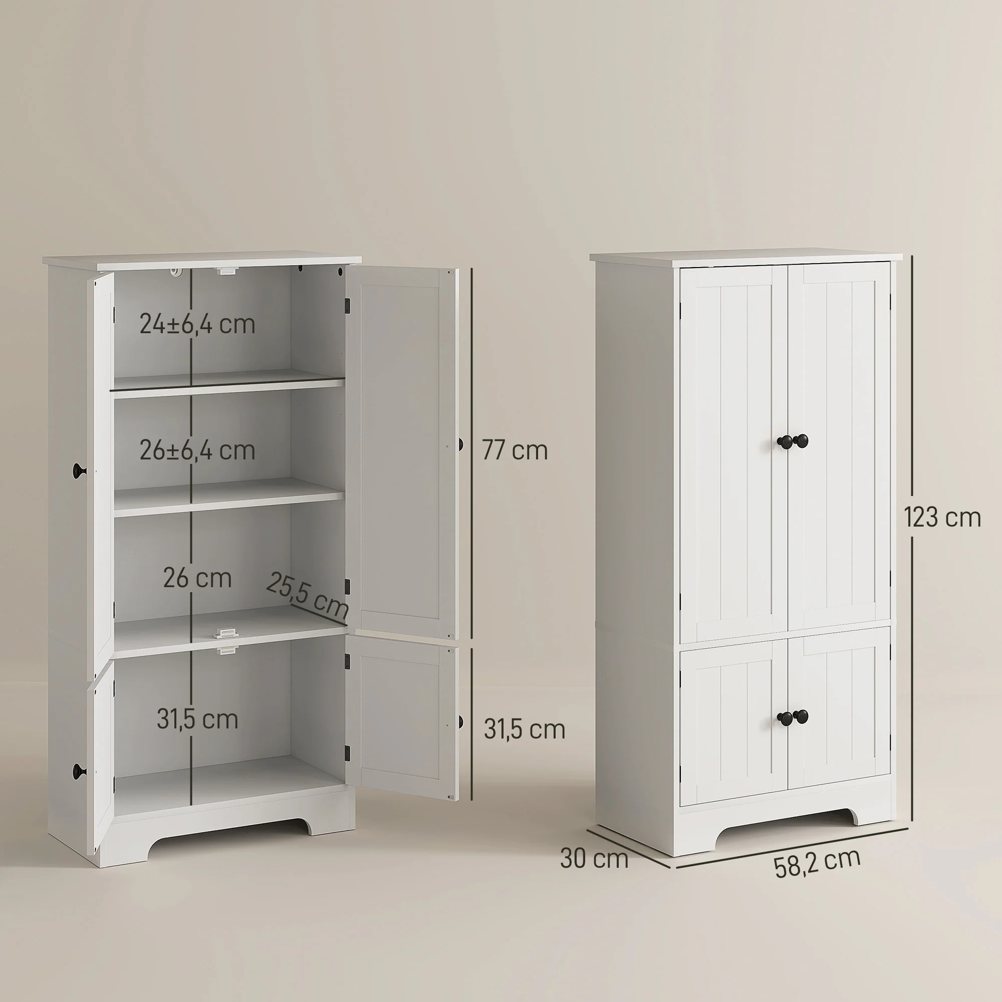 Armoire de cuisine buffet cuisine meuble de rangement avec placards et étagères réglables pour salle à manger, salon, 58,2 x 30 x 123 cm, blanc - Image 4