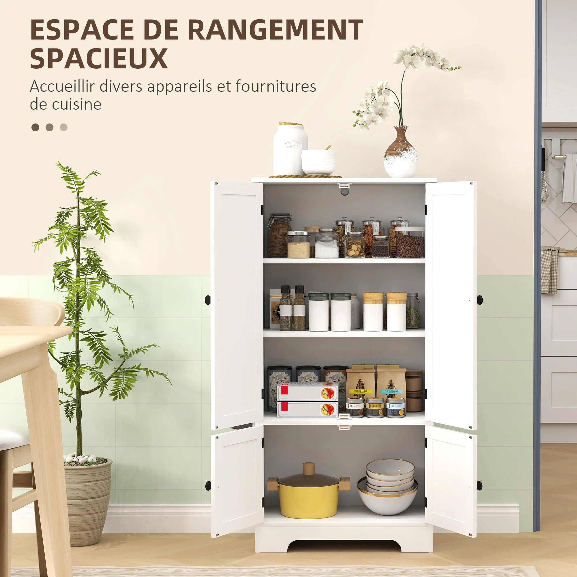 Armoire de cuisine buffet cuisine meuble de rangement avec placards et étagères réglables pour salle à manger, salon, 58,2 x 30 x 123 cm, blanc - Image 5