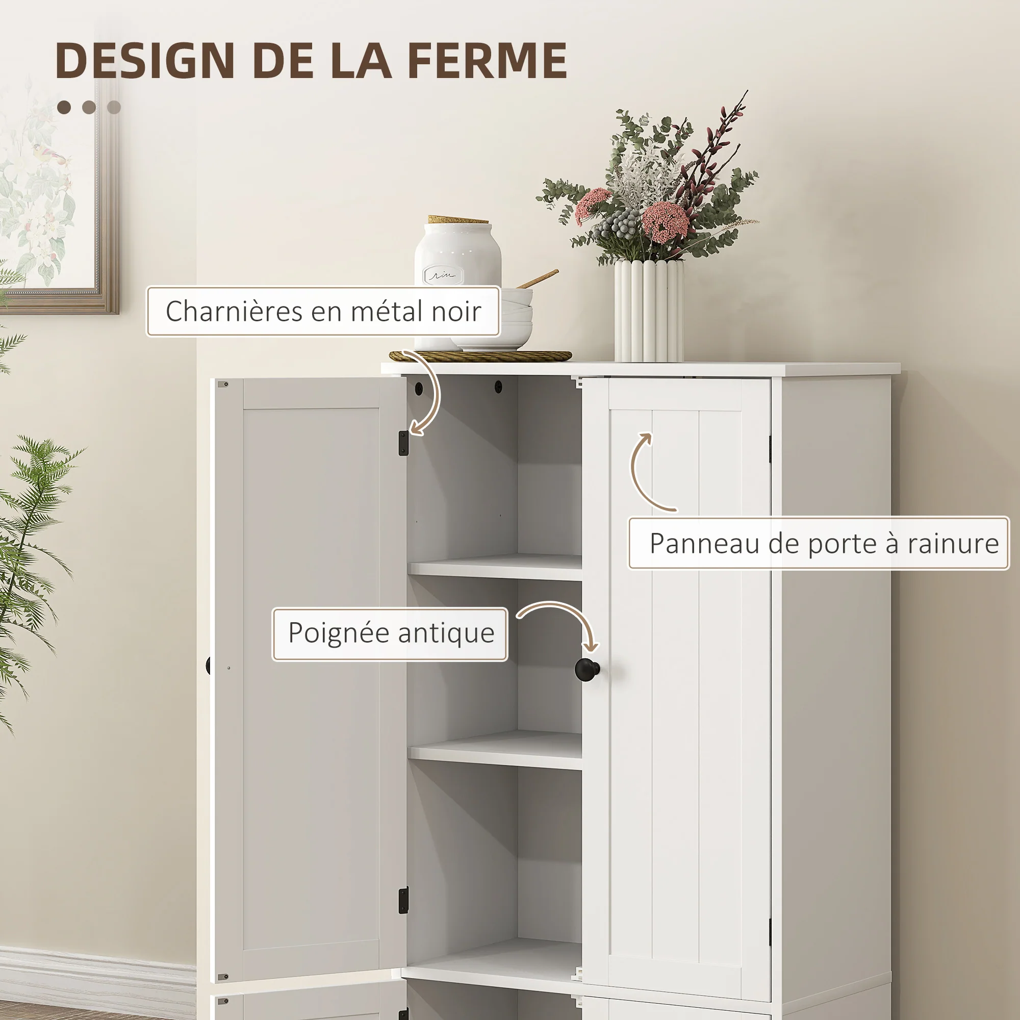 Armoire de cuisine buffet cuisine meuble de rangement avec placards et étagères réglables pour salle à manger, salon, 58,2 x 30 x 123 cm, blanc - Image 6