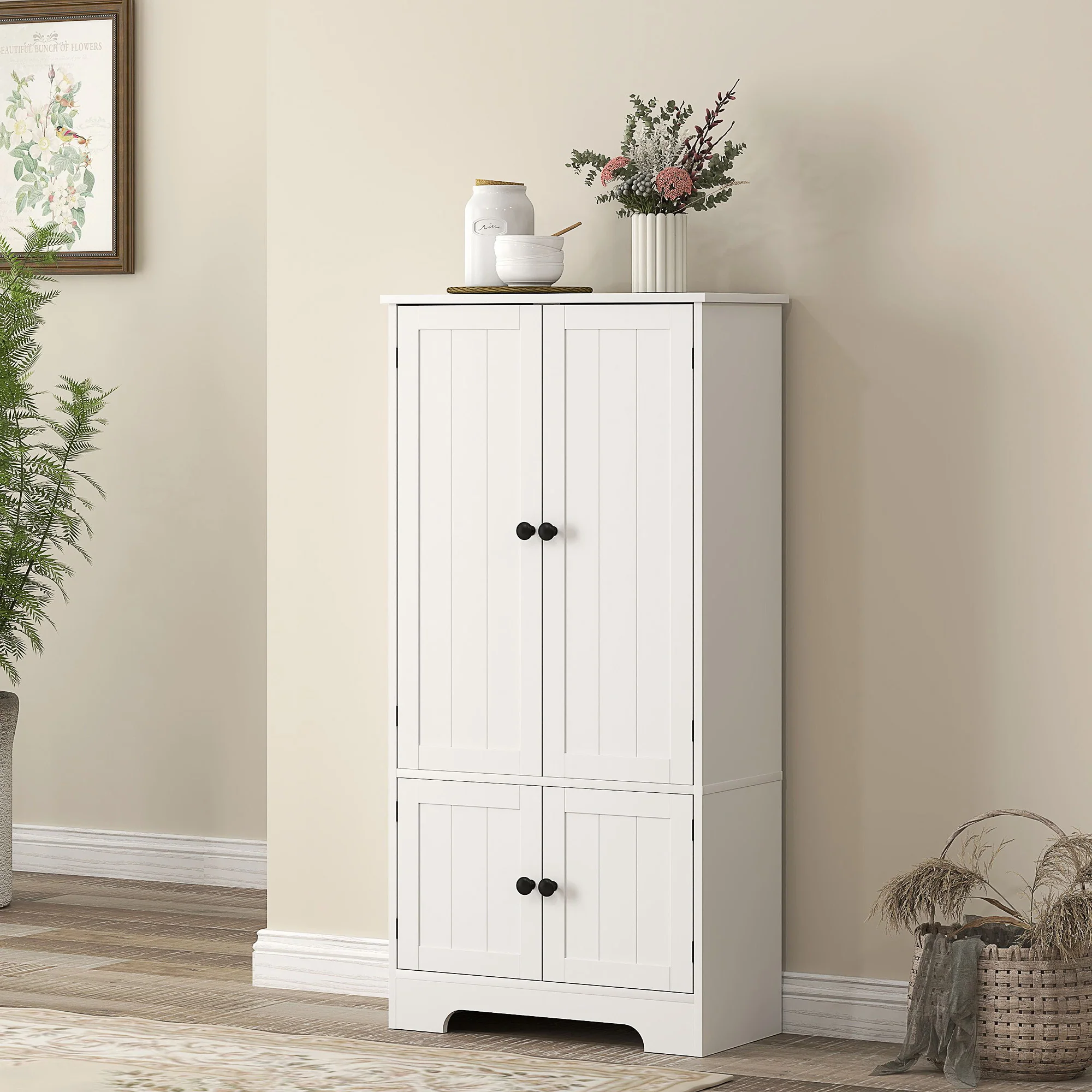 Armoire de cuisine buffet cuisine meuble de rangement avec placards et étagères réglables pour salle à manger, salon, 58,2 x 30 x 123 cm, blanc - Image 9