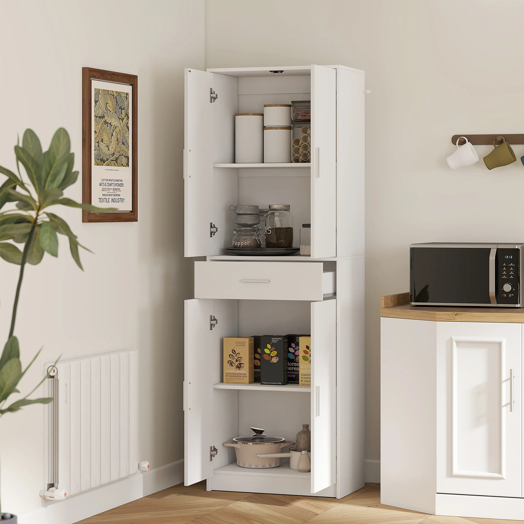 Armoire de cuisine buffet cuisine style moderne vaisselier avec placards à portes, étagères réglables et tiroir, meuble de rangement pour salle à manger, salon, 60 x 35 x 180 cm, blanc - Image 3