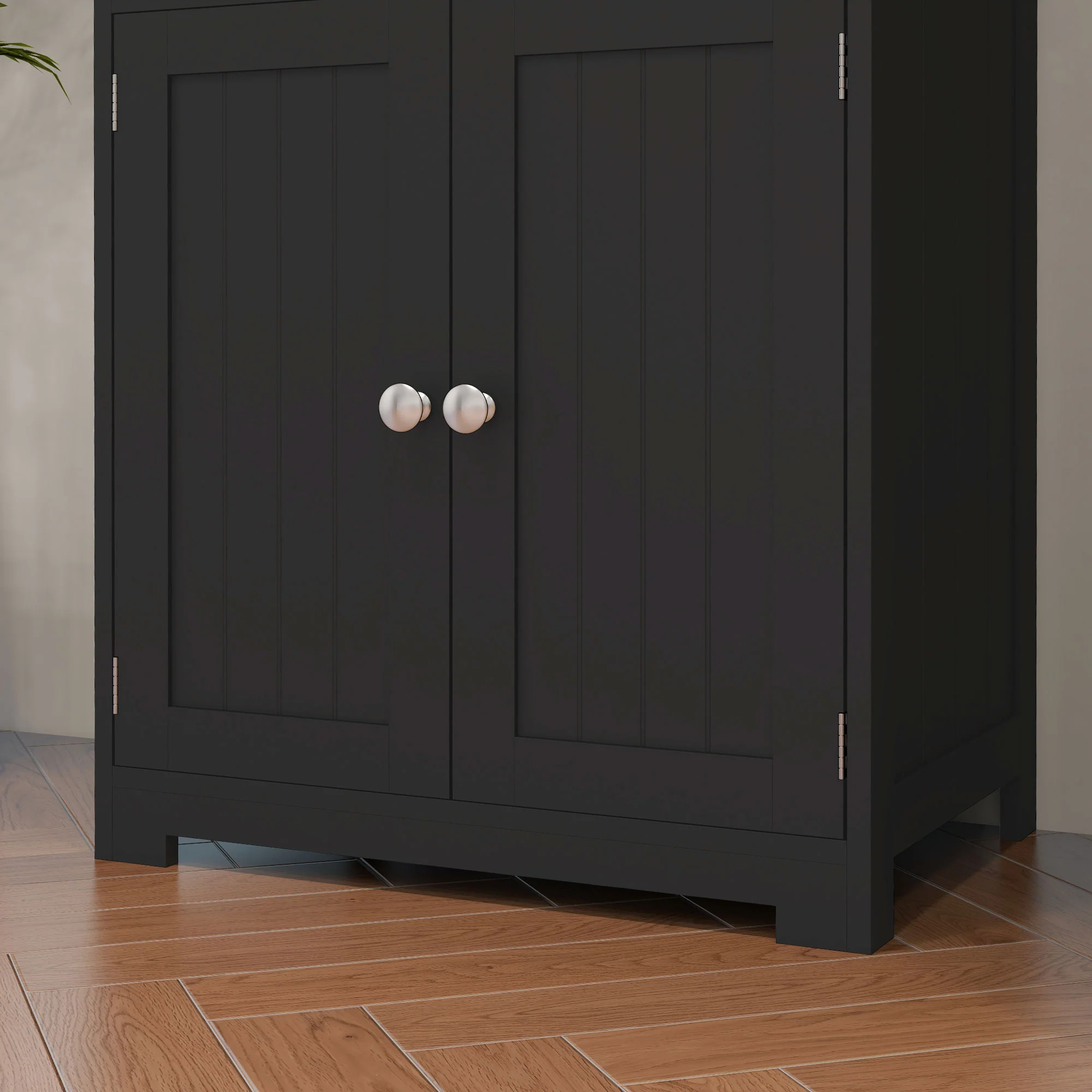 Armoire de cuisine buffet cuisine vaisselier meuble de rangement avec 2 niches, 2 placards avec 4 portes dont 2 portes vitrées, étagère réglable - dim. 60I x 30P x 162H cm noir - Image 10