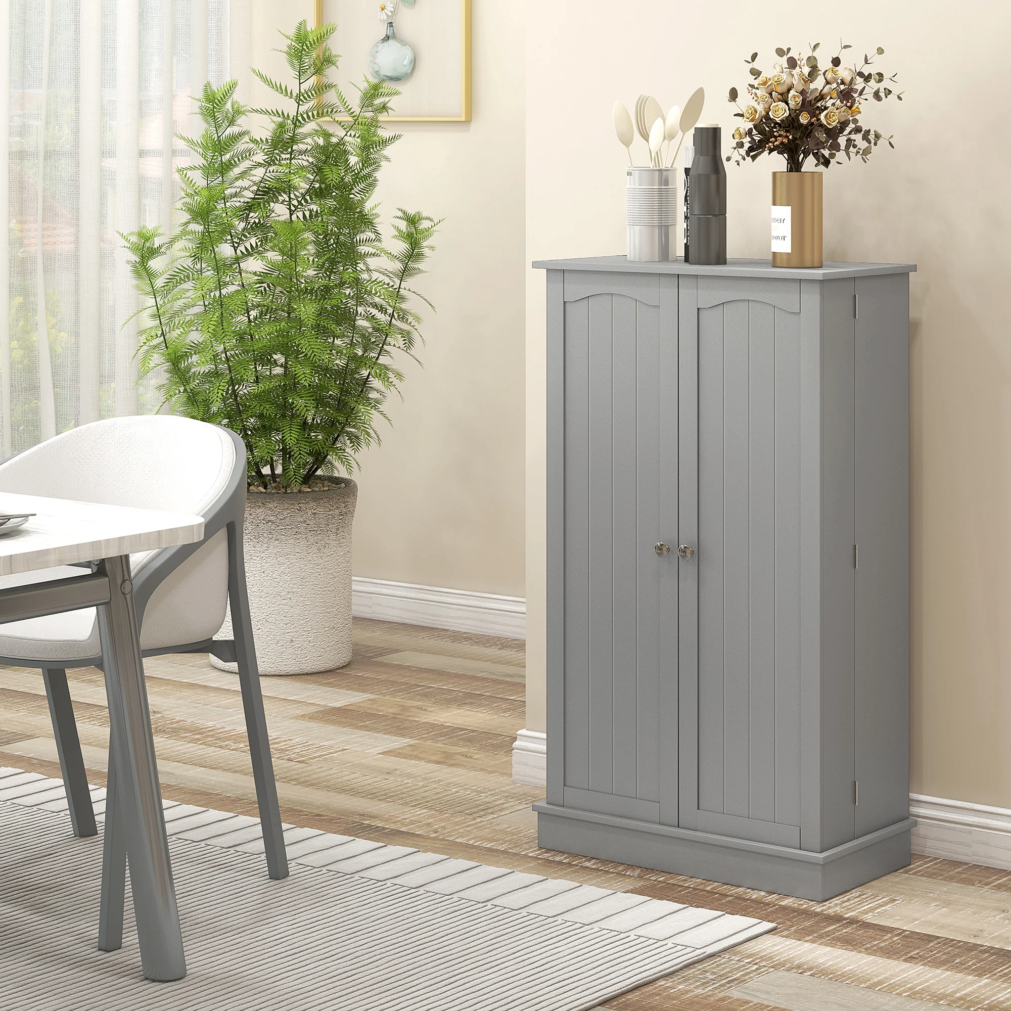 Armoire de cuisine buffet cuisine vaisselier meuble de rangement moderne avec placards, étagère réglable et 12 porte-épices, garde-manger pour salle à manger, salon, 60 x 30 x 104 cm, gris - Image 8