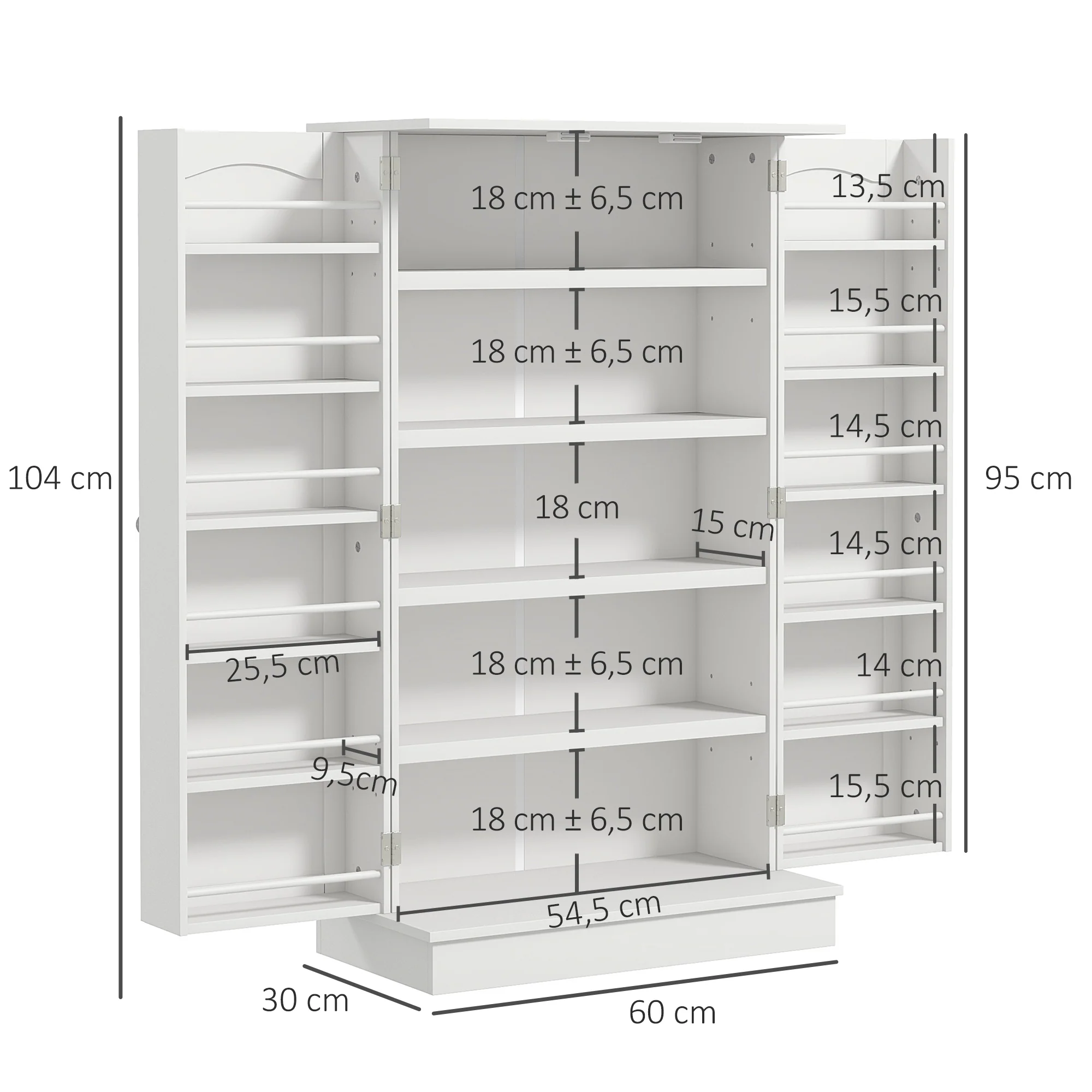 Armoire de cuisine buffet cuisine vaisselier meuble de rangement moderne avec placards, étagère réglable et 12 porte-épices, garde-manger pour salle à manger, salon, 60 x 30 x 104 cm, blanc - Image 4