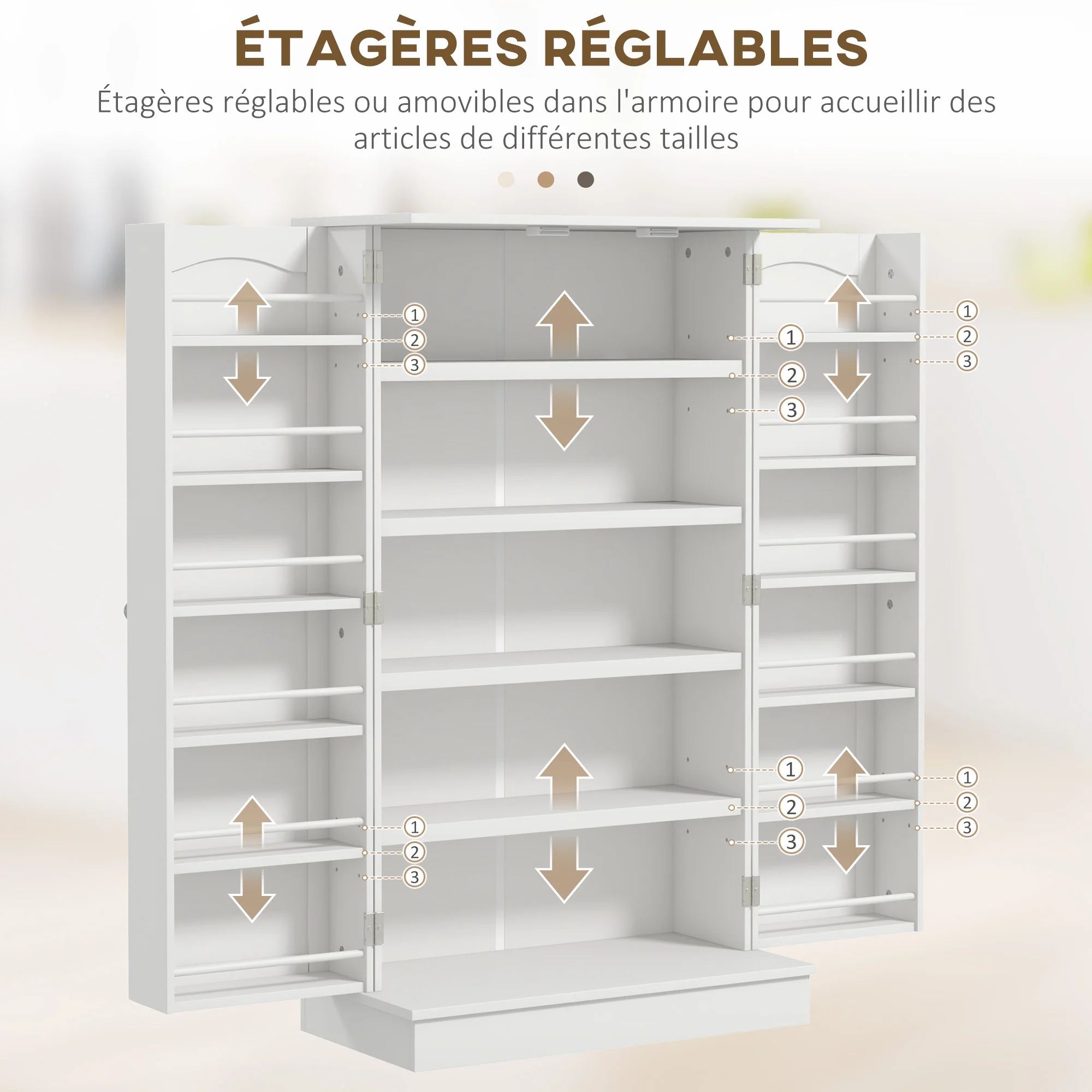 Armoire de cuisine buffet cuisine vaisselier meuble de rangement moderne avec placards, étagère réglable et 12 porte-épices, garde-manger pour salle à manger, salon, 60 x 30 x 104 cm, blanc - Image 6