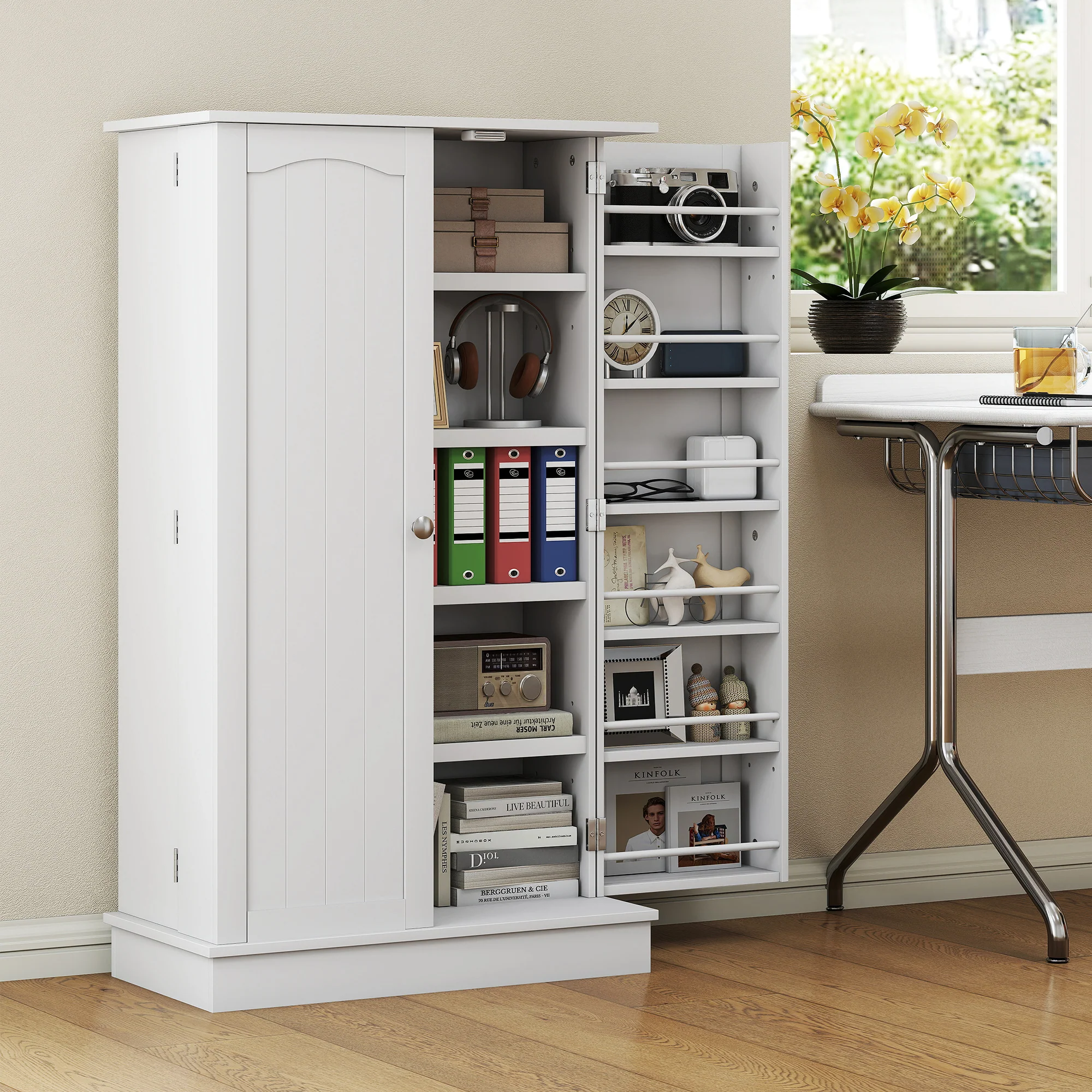 Armoire de cuisine buffet cuisine vaisselier meuble de rangement moderne avec placards, étagère réglable et 12 porte-épices, garde-manger pour salle à manger, salon, 60 x 30 x 104 cm, blanc - Image 9