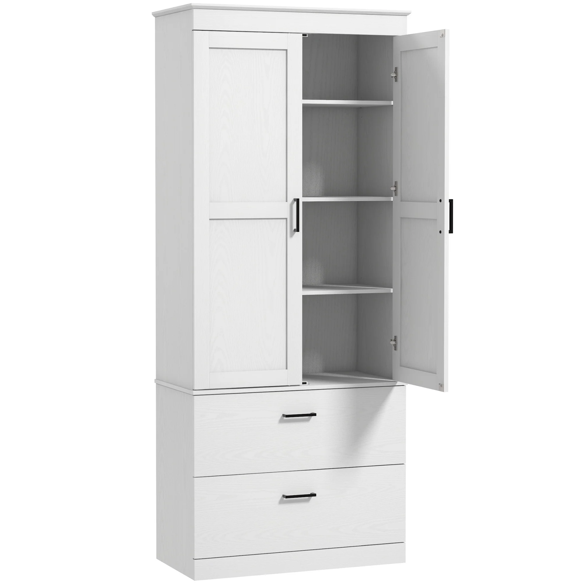 Armoire de cuisine buffet cuisine vaisselier meuble de rangement style moderne avec placard, 2 tiroirs et étagères réglables, 75 x 39 x 178 cm, gris - Image 2