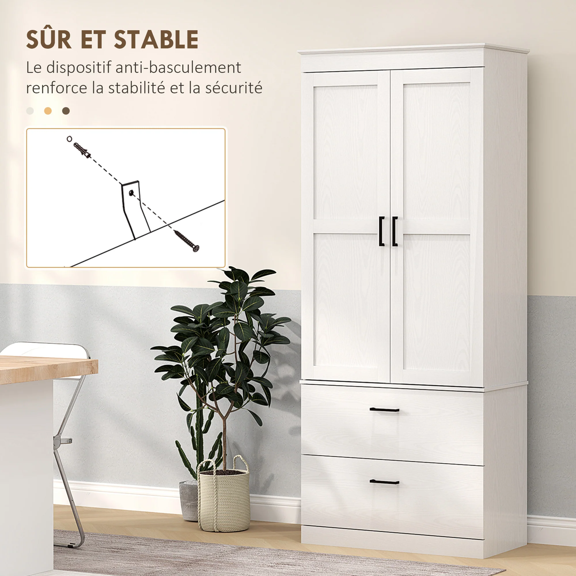 Armoire de cuisine buffet cuisine vaisselier meuble de rangement style moderne avec placard, 2 tiroirs et étagères réglables, 75 x 39 x 178 cm, gris - Image 8