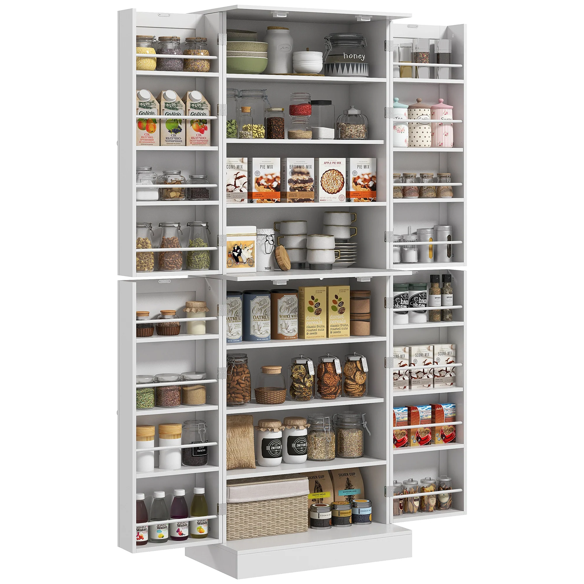 Armoire de cuisine buffet cuisine vaisselier meuble de rangement style moderne avec placards, étagère réglable et porte-épices pour salle à manger, salon, 60 x 35 x 166 cm, blanc - Image 11