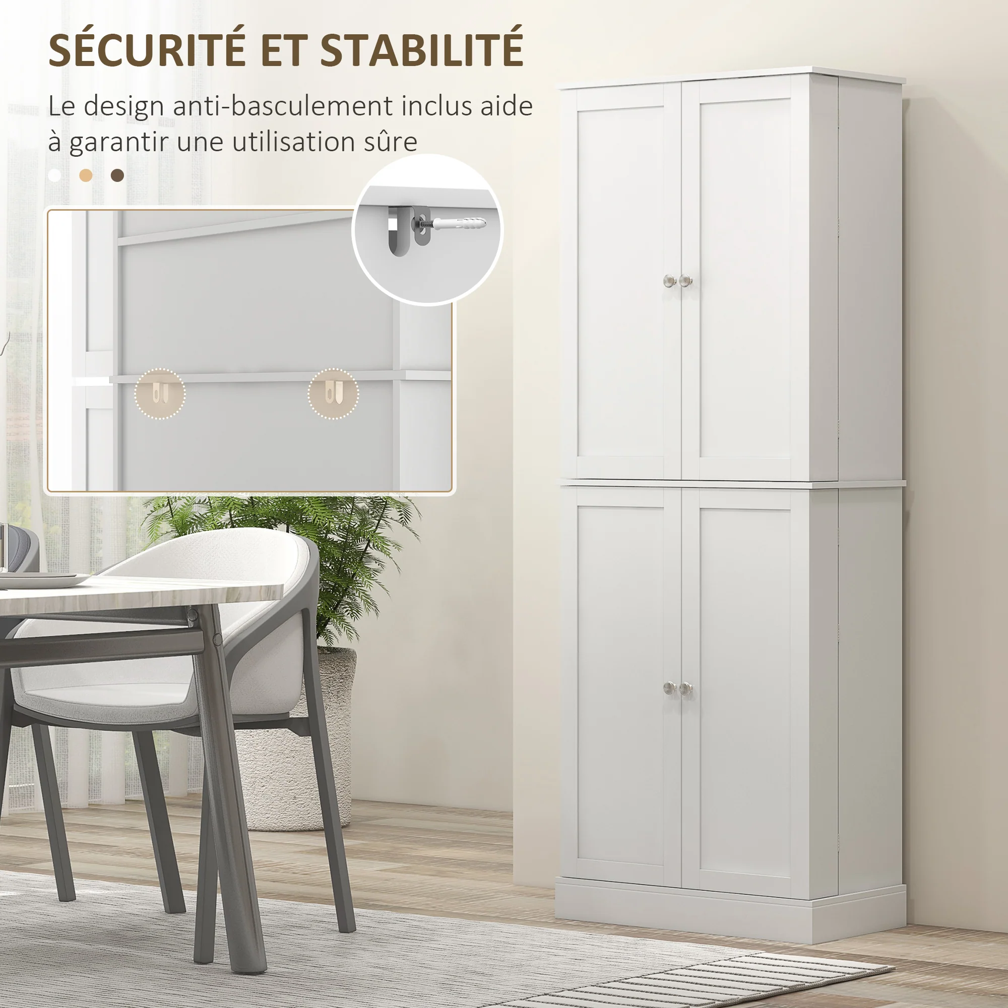 Armoire de cuisine buffet cuisine vaisselier meuble de rangement style moderne avec placards, étagère réglable et porte-épices pour salle à manger, salon, 60 x 35 x 166 cm, blanc - Image 7