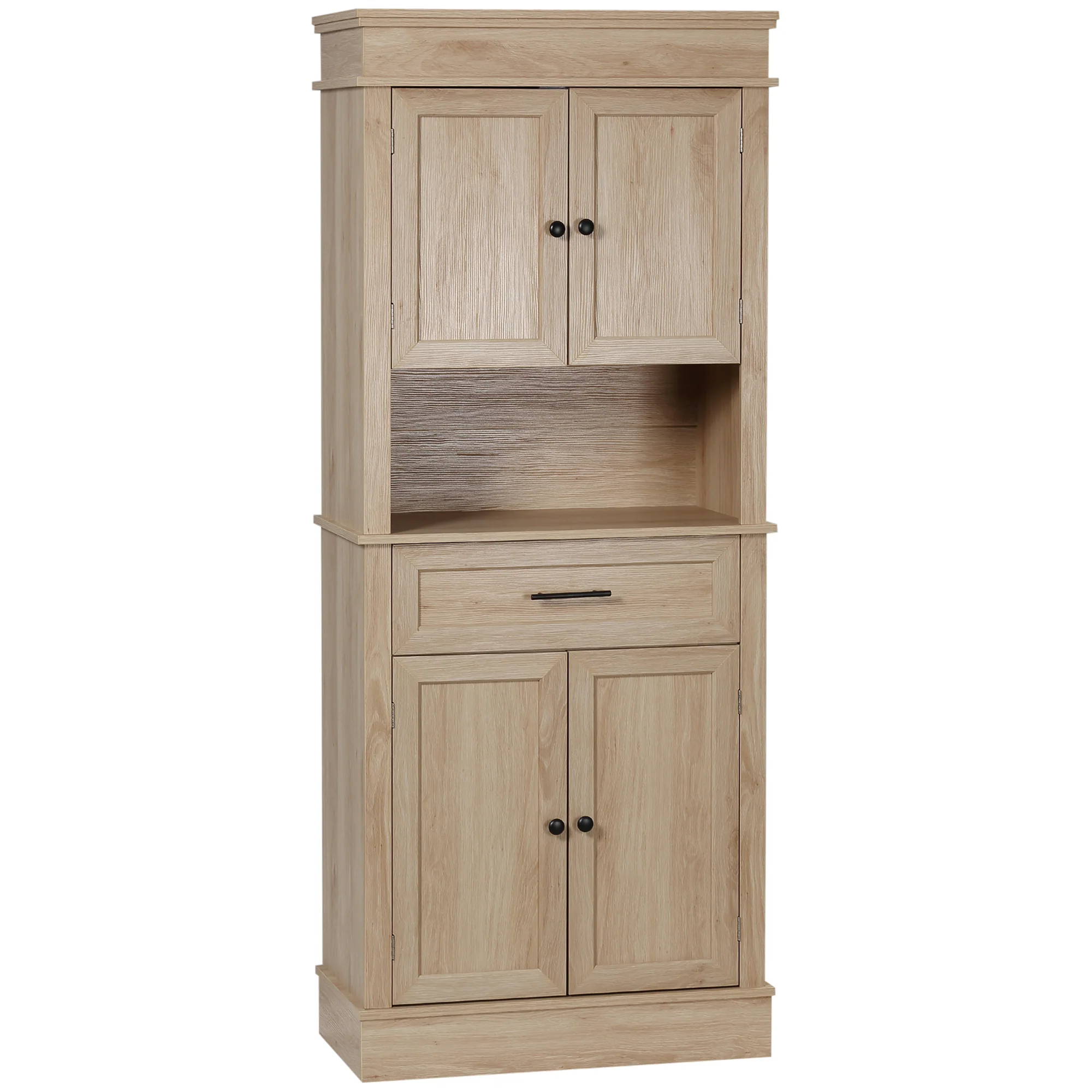 Armoire de cuisine buffet cuisine vaisselier meuble de rangement style moderne avec placards, étagères réglables, tiroir, et niche, pour salle à manger, salon, 74 x 39,5 x 183 cm, chêne clair - Image 11