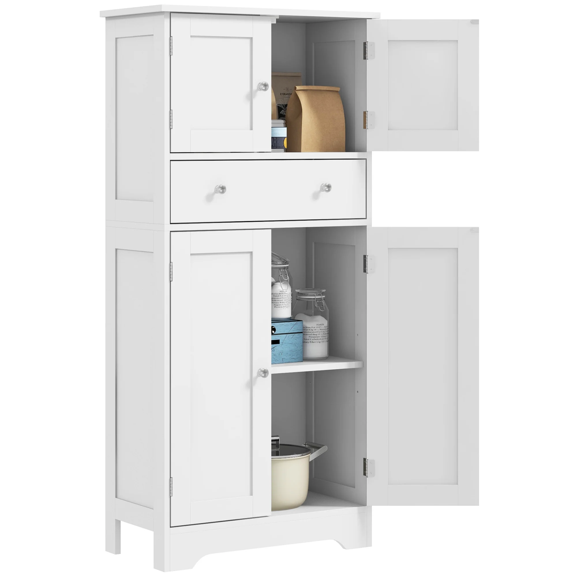 Armoire de cuisine buffet cuisine vaisselier meuble de rangement style moderne avec placards, étagères réglables, tiroir, pour salle à manger, salon, 60 x 30 x 128 cm, blanc - Image 11