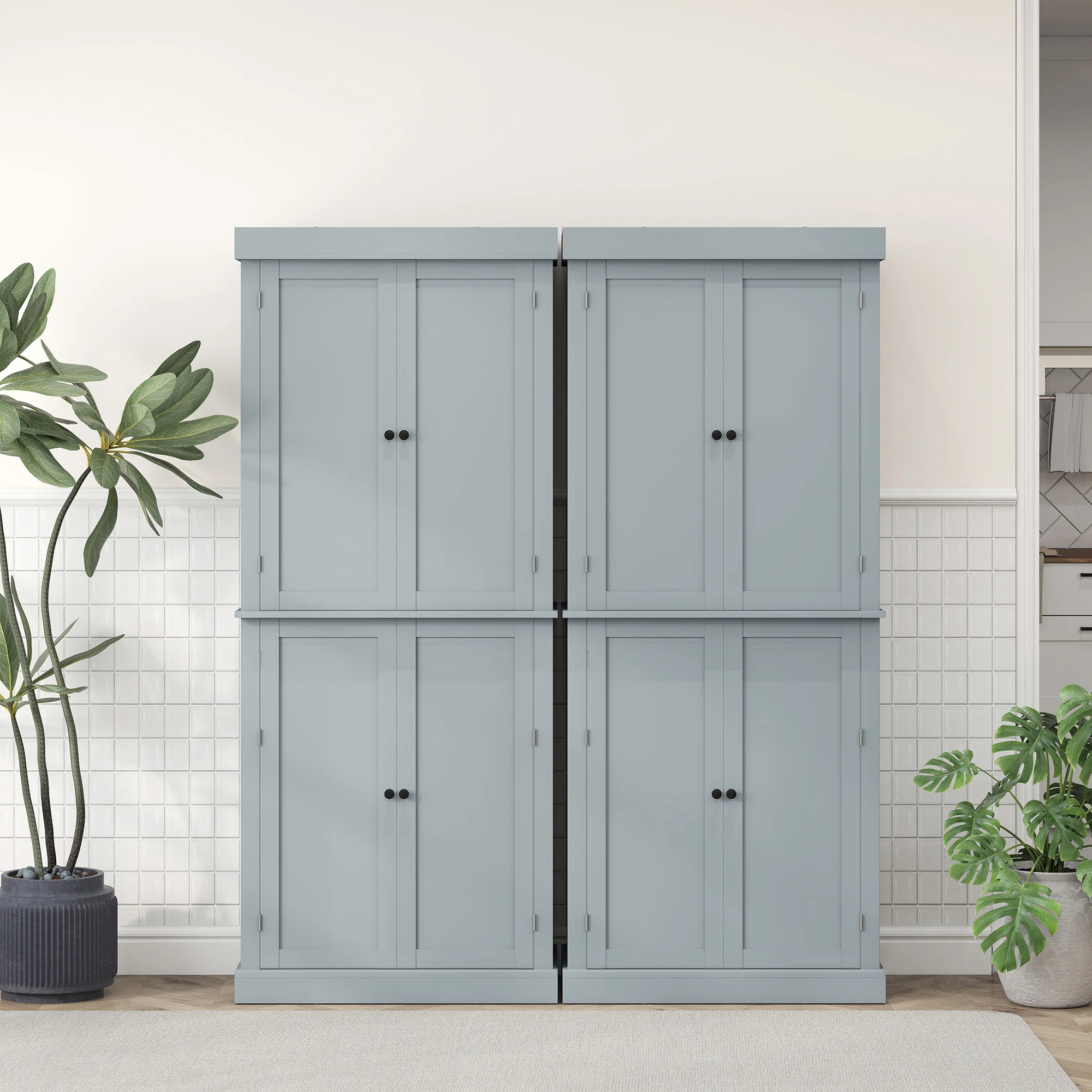 Armoire de cuisine buffet cuisine vaisselier meuble de rangement style moderne avec placards, étagères réglables, pour salle à manger, salon, 76 x 40,5 x 184 cm, gris - Image 10