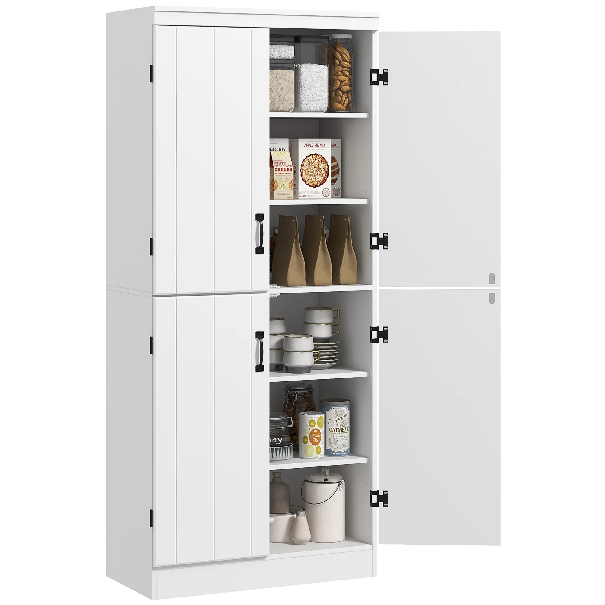 Armoire de cuisine buffet de salle à manger avec 4 portes 6 étagères de rangement style moderne 76 x 40 x 177 cm blanc - Image 11