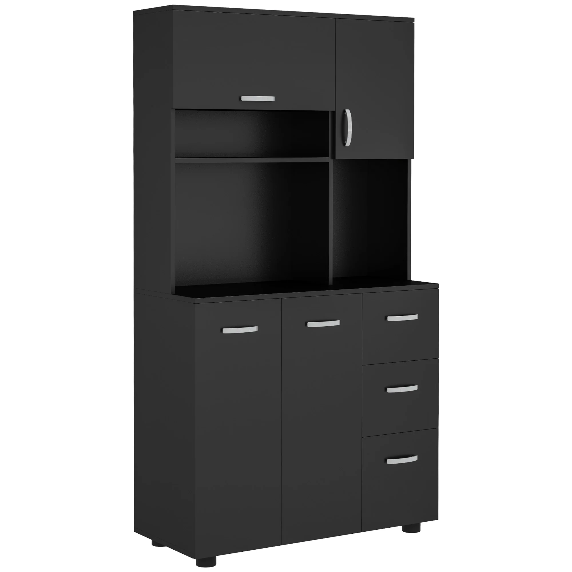 Armoire de cuisine multi-rangements 4 portes 3 tiroirs étagère + grand plateau 89L x 39,5l x 168H cm noir - Image 2