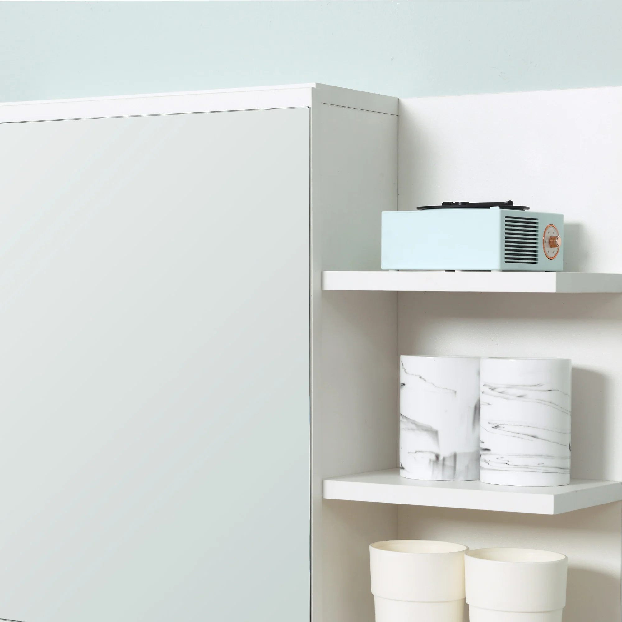 Armoire Miroir de Salle de Bain avec étagère - 3 étagères latérales - kit Installation Murale fourni - en Bois Aspect Blanc - Image 10
