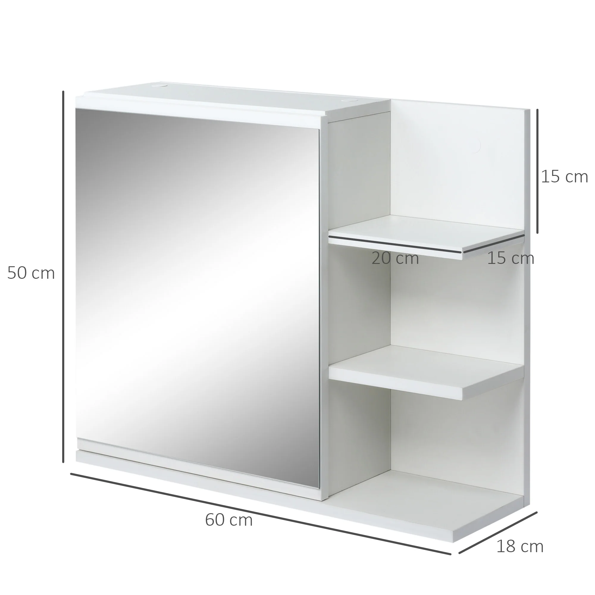 Armoire Miroir de Salle de Bain avec étagère - 3 étagères latérales - kit Installation Murale fourni - en Bois Aspect Blanc - Image 4