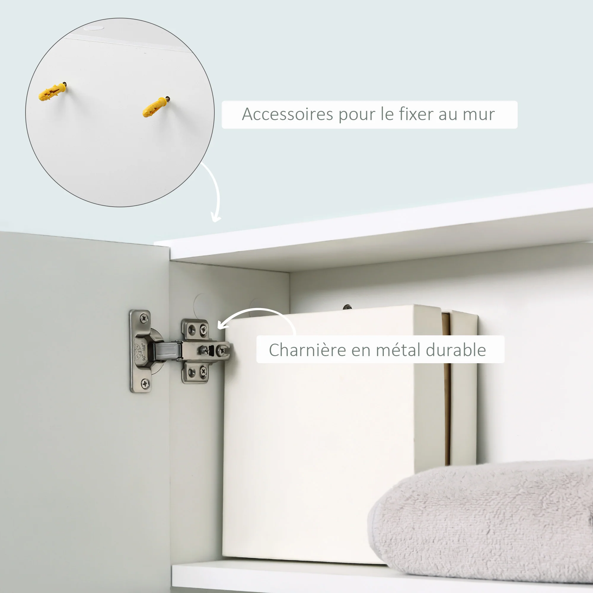 Armoire Miroir de Salle de Bain avec étagère - 3 étagères latérales - kit Installation Murale fourni - en Bois Aspect Blanc - Image 7