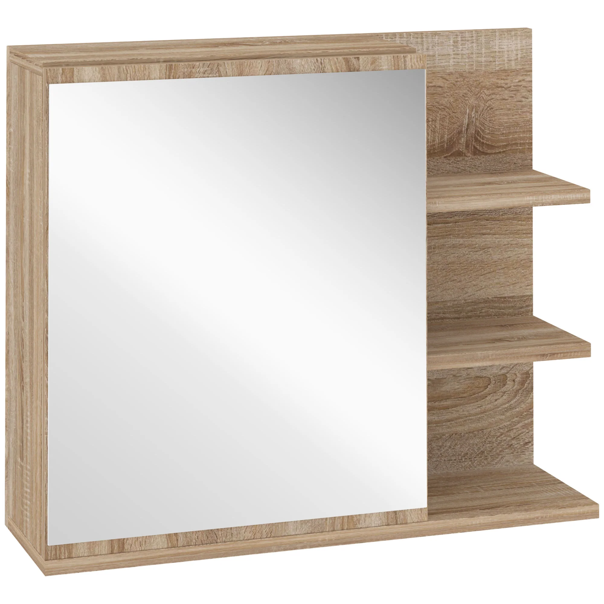 Armoire Miroir de Salle de Bain avec étagère - 3 étagères latérales - kit Installation Murale fourni - Panneaux Particules Aspect chêne Clair - Image 11