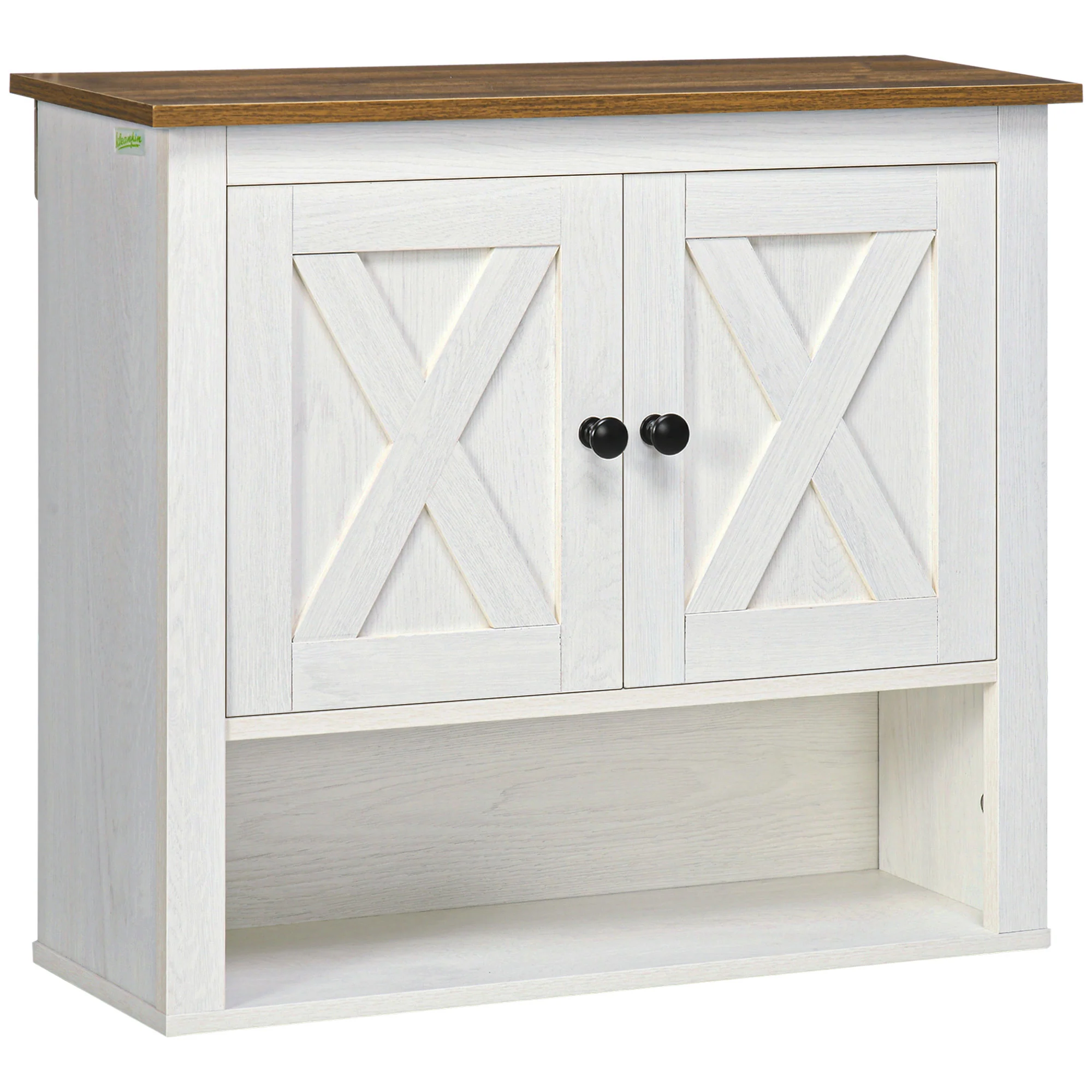 Armoire murale, armoire salle de bain, meuble wc suspendu avec placard à portess et compartiment ouvert, meuble haut salle de bain dim. 60 x 19,5 x 52,5 cm, blanc - Image 11