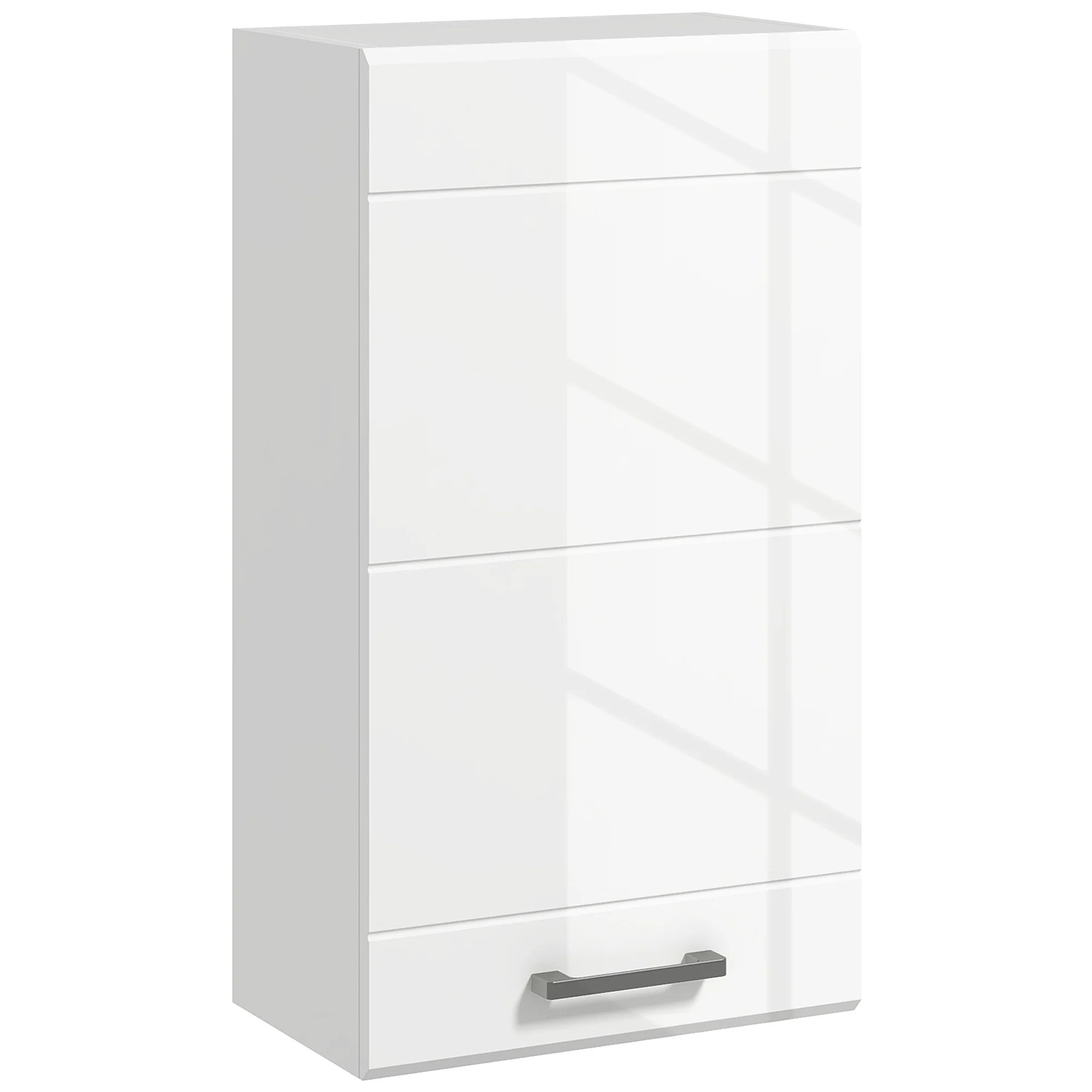 Armoire murale de salle de bain, placard de rangement toilette 3 niveaux, étagère réglable, 1 porte, moderne, armoire suspendue, 37 x 22,5 x 70 cm, blanc haut brillant - Image 11