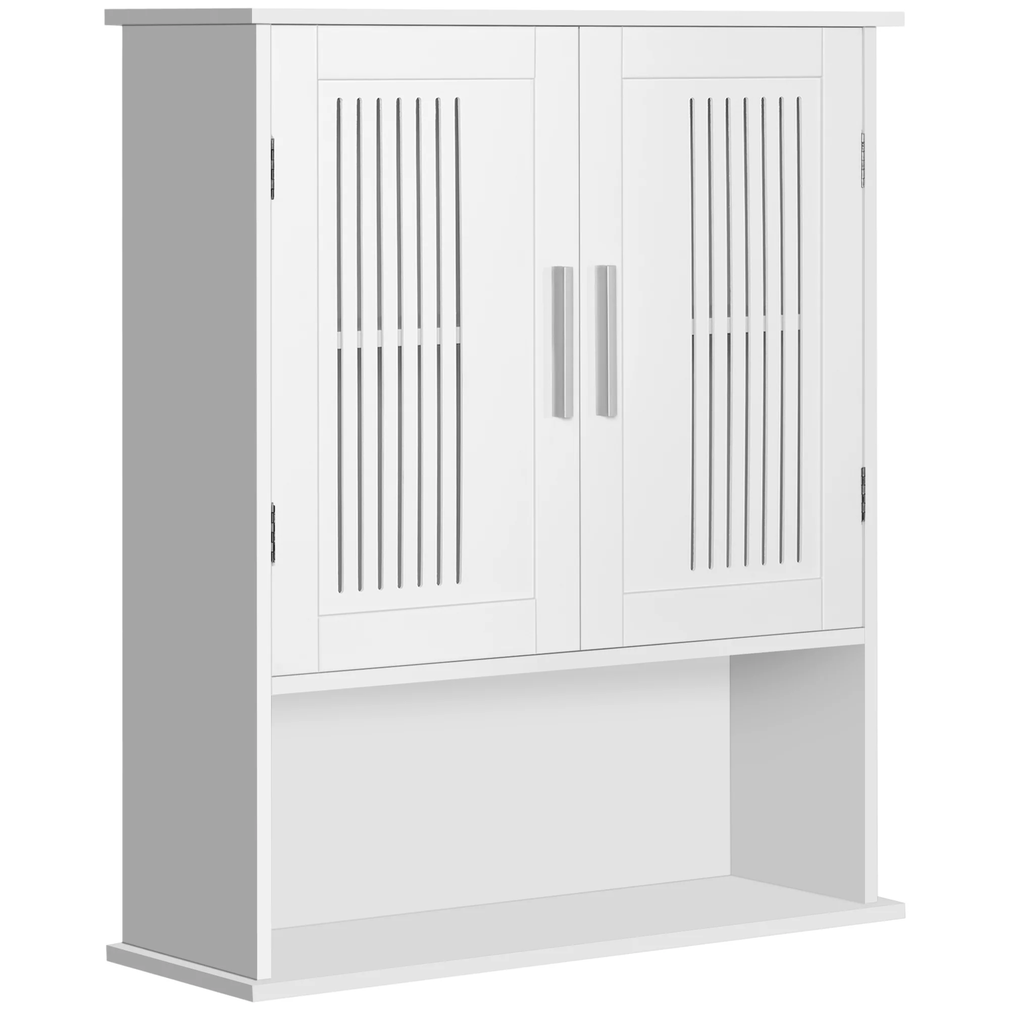 Armoire murale, meuble haut salle de bain avec étagère réglable, double porte et étagère ouverte, meuble de salle de bain, meuble de rangement suspendu, 60 x 20 x 70 cm, blanc - Image 11