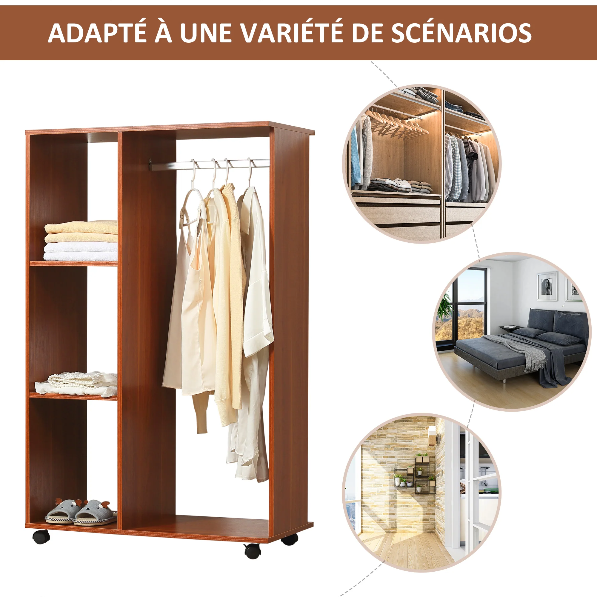 Armoire penderie Armoire de Rangement Mobile Panneaux de Particules Coloris Noyer - Image 5