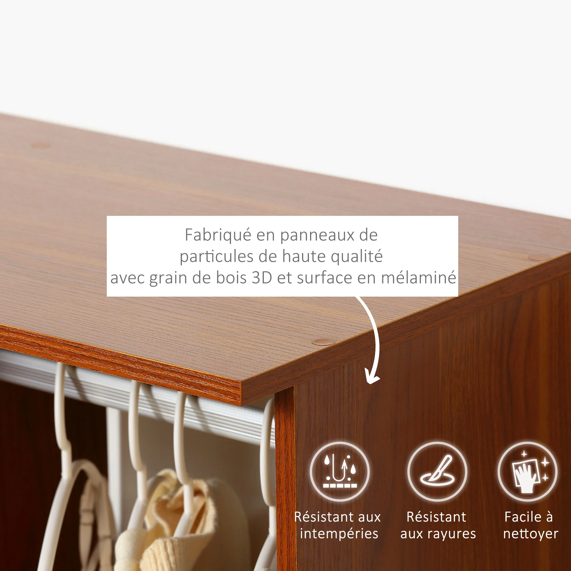 Armoire penderie Armoire de Rangement Mobile Panneaux de Particules Coloris Noyer - Image 7