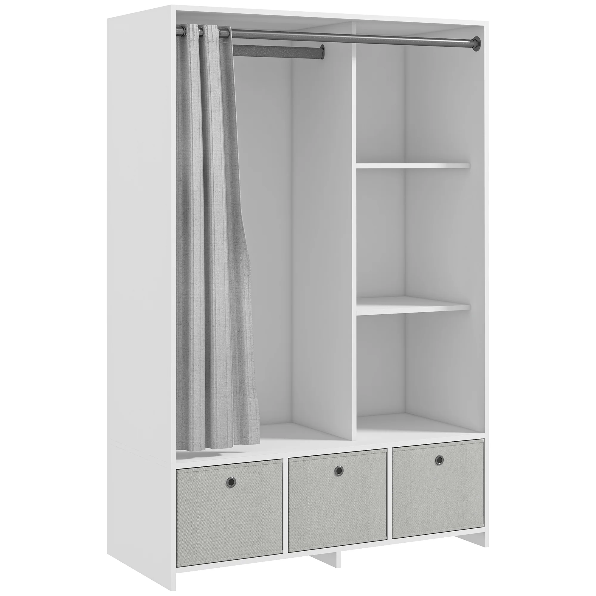 Armoire penderie, dressing avec rideau, armoire chambre vêtement, garde-robe avec tringle, 3 compartiments et 3 tiroirs en tissu amovibles - 105 x 48 x 160 cm, blanc - Image 11