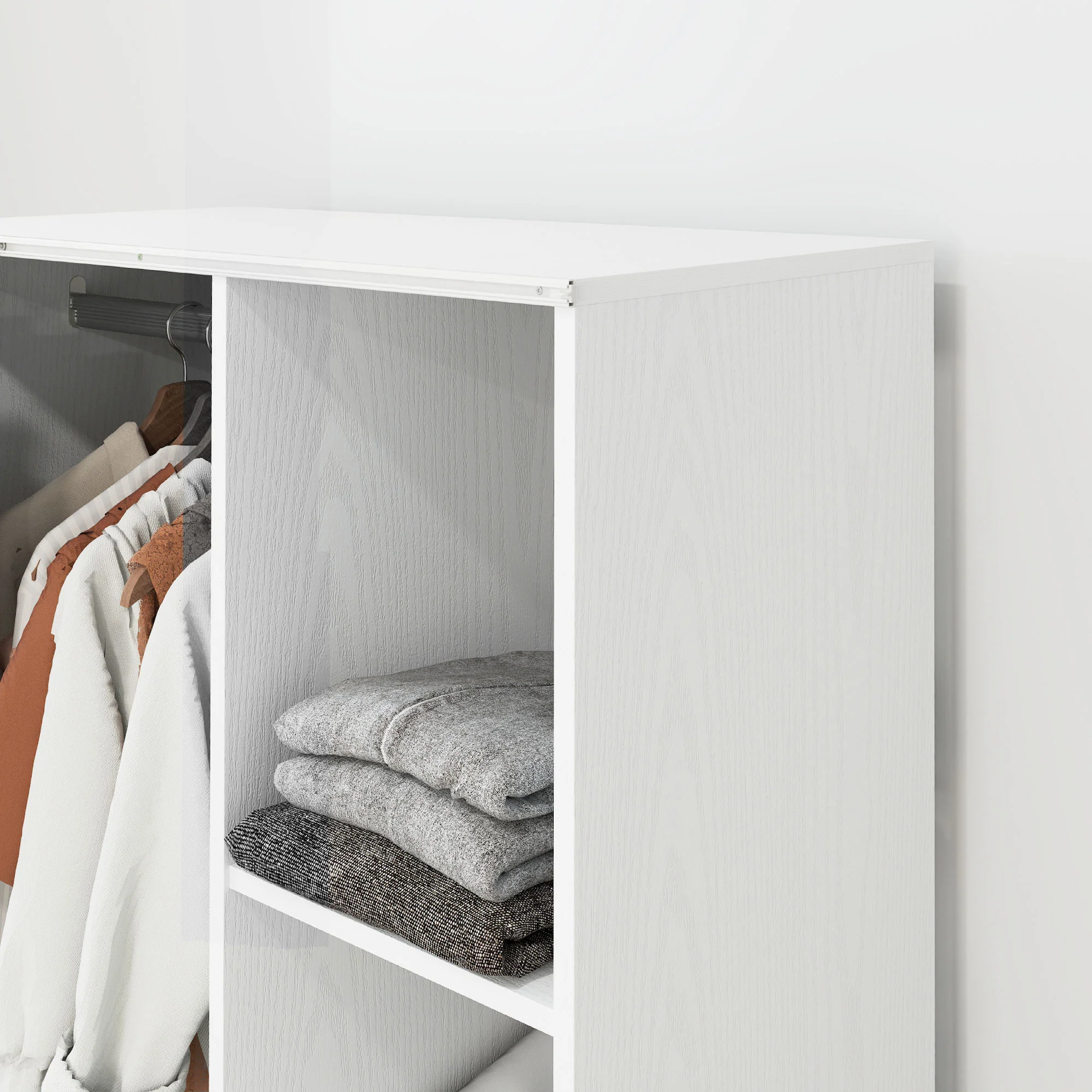 Armoire penderie meuble de rangement mobile 4 roulettes avec tringle à vêtements et étagères ouvertes, penderie vêtement dressing roulant pour chambre à coucher, dim. 80 x 40 x 128 cm, blanc - Image 10