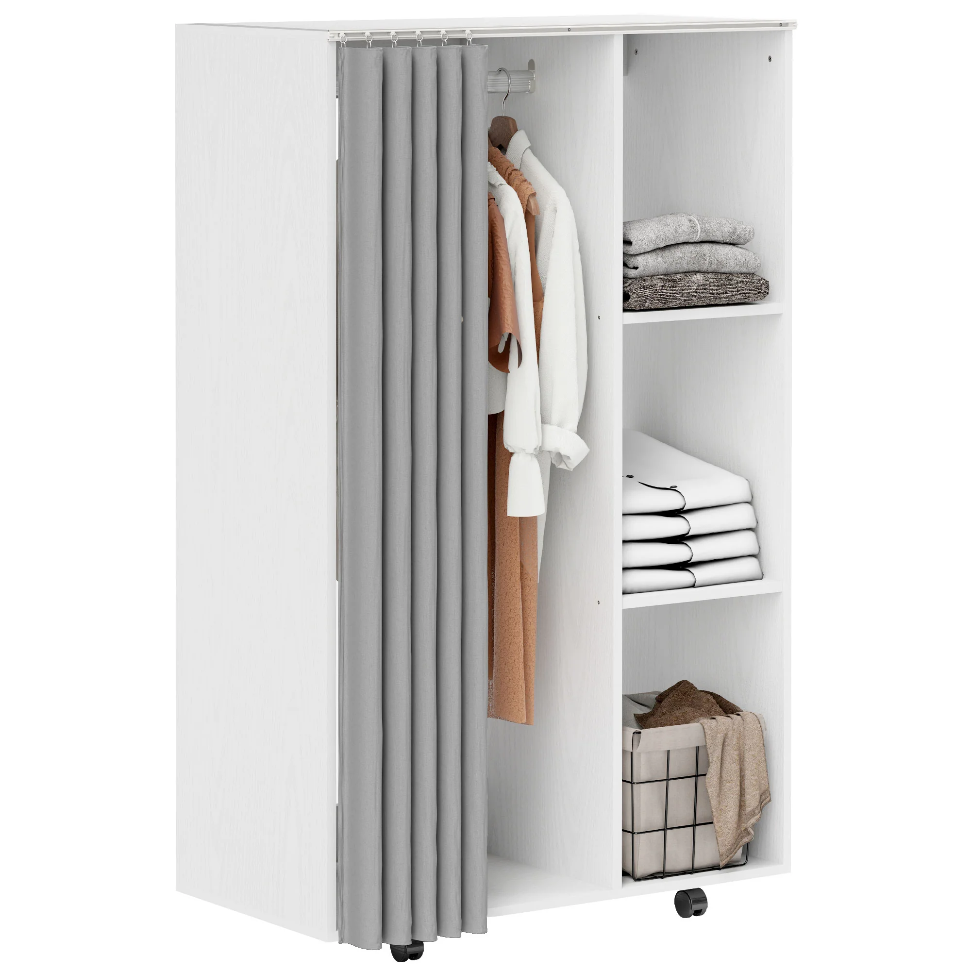 Armoire penderie meuble de rangement mobile 4 roulettes avec tringle à vêtements et étagères ouvertes, penderie vêtement dressing roulant pour chambre à coucher, dim. 80 x 40 x 128 cm, blanc - Image 11