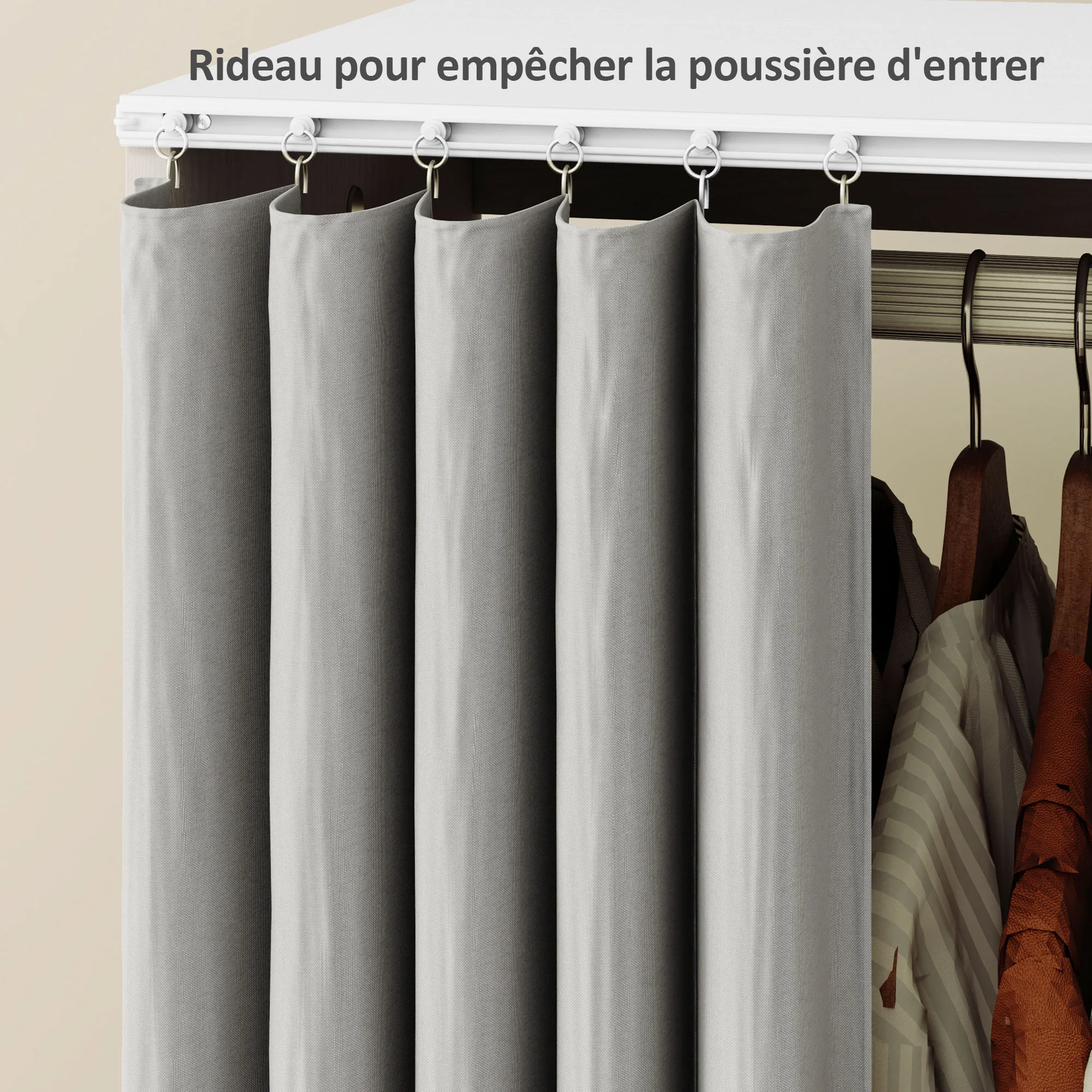 Armoire penderie meuble de rangement mobile 4 roulettes avec tringle à vêtements et étagères ouvertes, penderie vêtement dressing roulant pour chambre à coucher, dim. 80 x 40 x 128 cm, blanc - Image 7