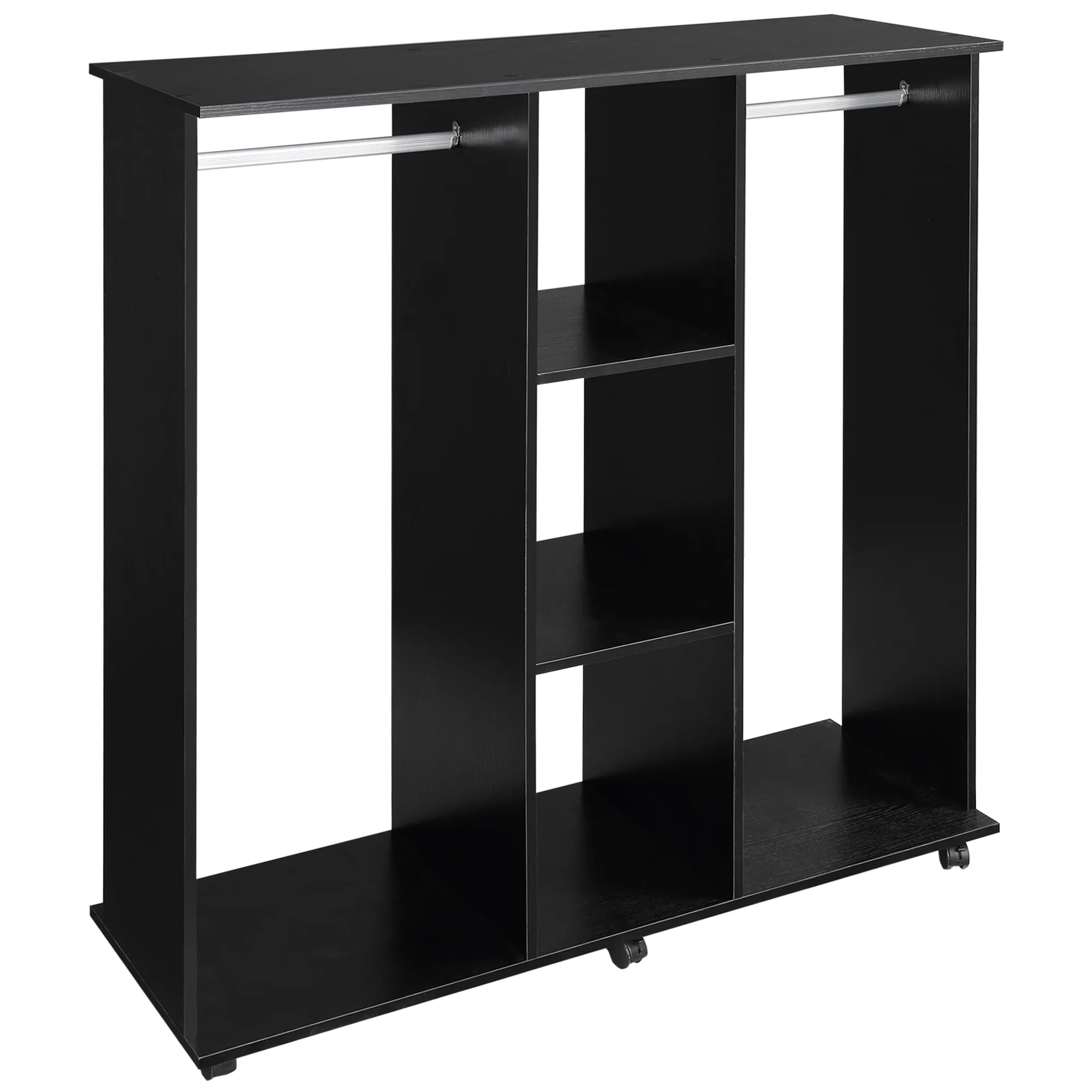 Armoire penderie Meuble de Rangement Mobile 6 roulettes 120L x 40l x 128H cm en bois Noir - Image 11