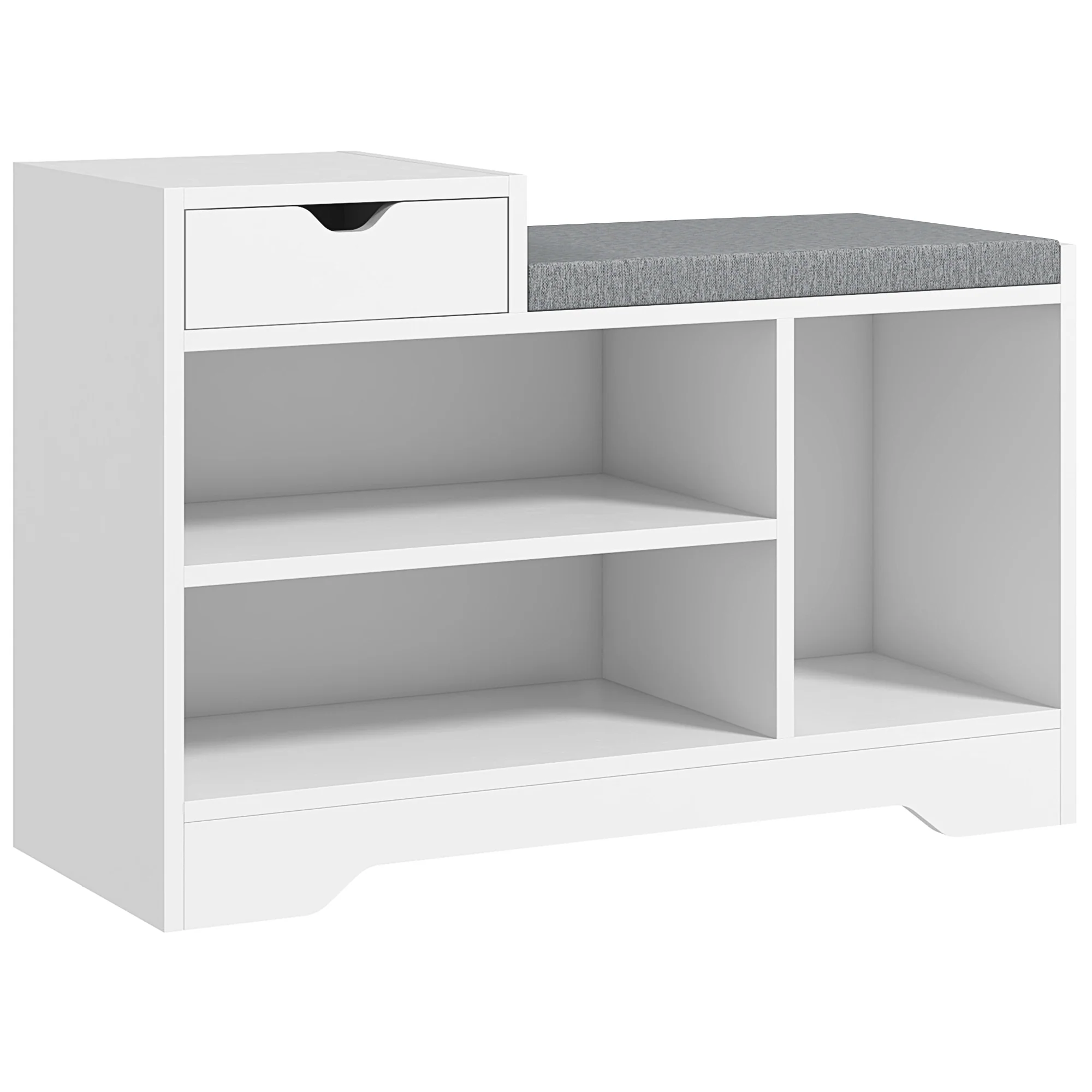 Banc à chaussures, banc de rangement, 1 tiroir et 3 compartiments, meuble d'entrée avec coussin rembourrée, pour couloir, entrée, chambre, 76,5 x 30 x 52 cm, blanc - Image 11