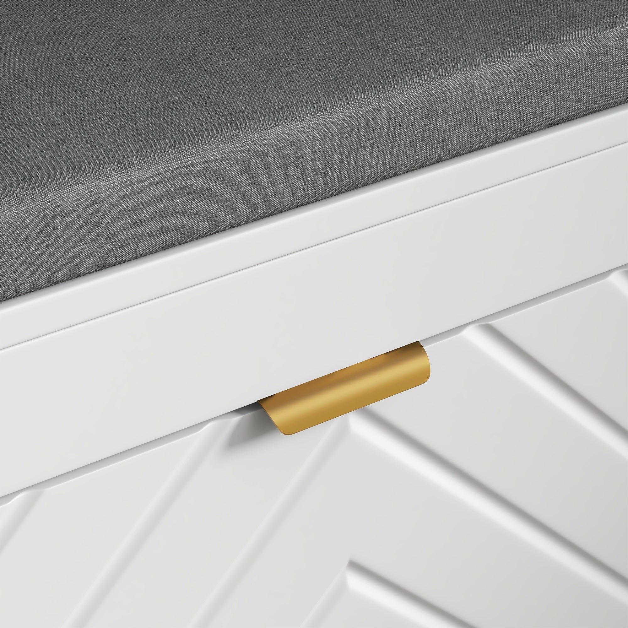 Banc à chaussures, banc de rangement étroit, assise rembourrée, porte motifs de lignes en relief, tiroir rabattable et étagère réglable, pour entrée, couloir, 106 x 24 x 52,5 cm, blanc - Image 10