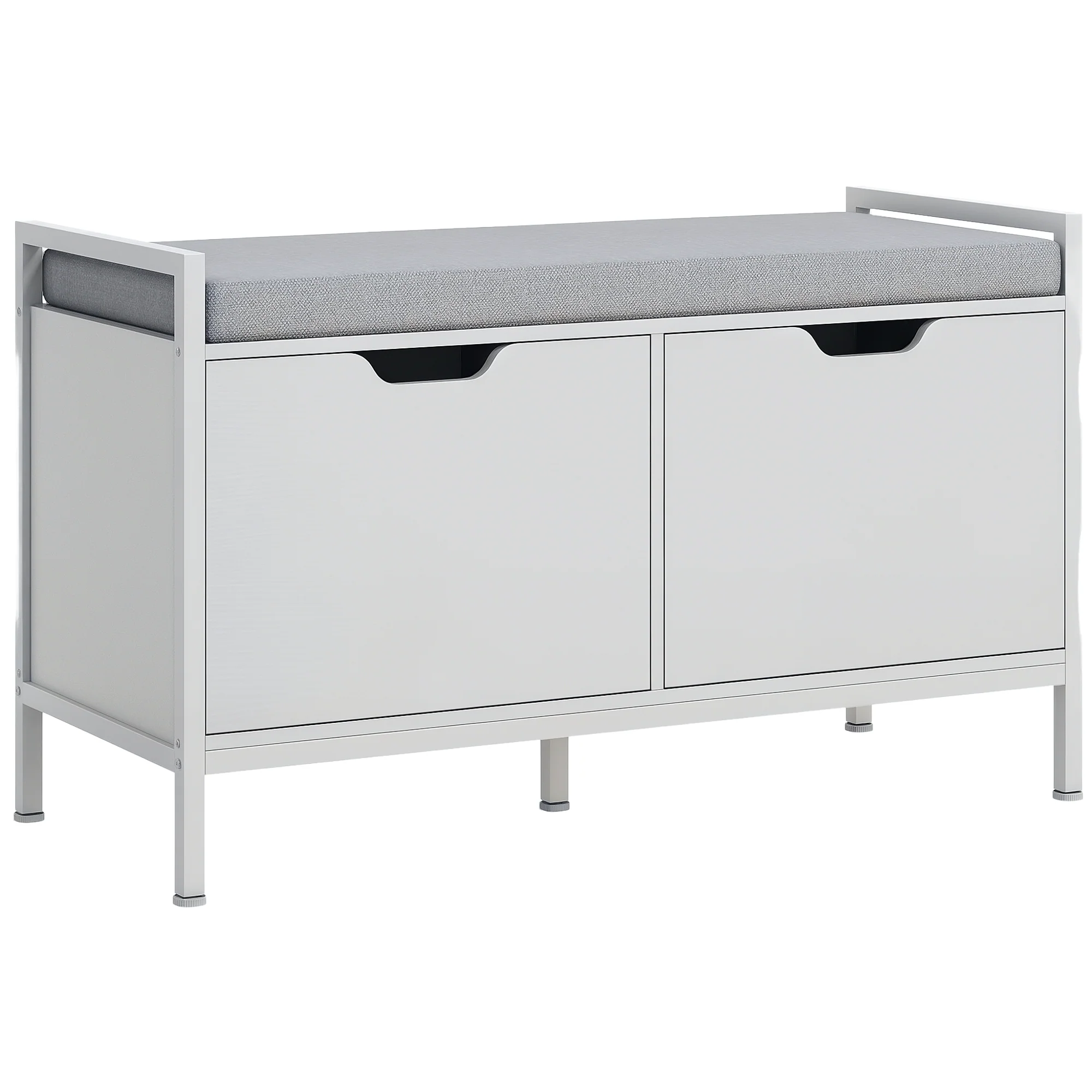 Banc à chaussures meuble à chaussures, 2 placards, meuble d'entrée avec coussin rembourrée, pour couloir, entrée, chambre, 84l x 35P x 50H cm, blanc - Image 11