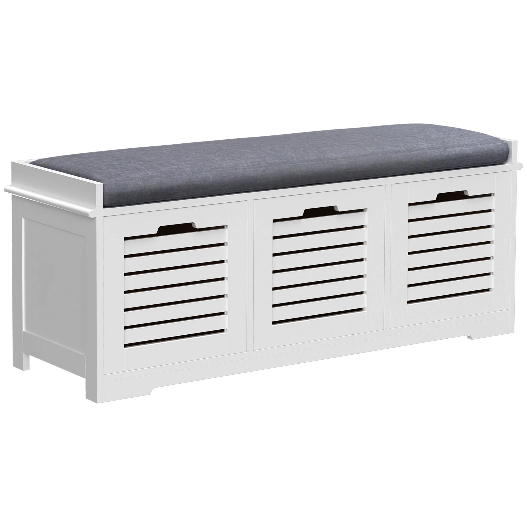 Banc à chaussures meuble à chaussures avec 3 tiroirs et coussin d'assise amovible, banc de rangement pour couloir, entrée, chambre, dim. 108l x 35P x 43H cm, blanc - Image 11